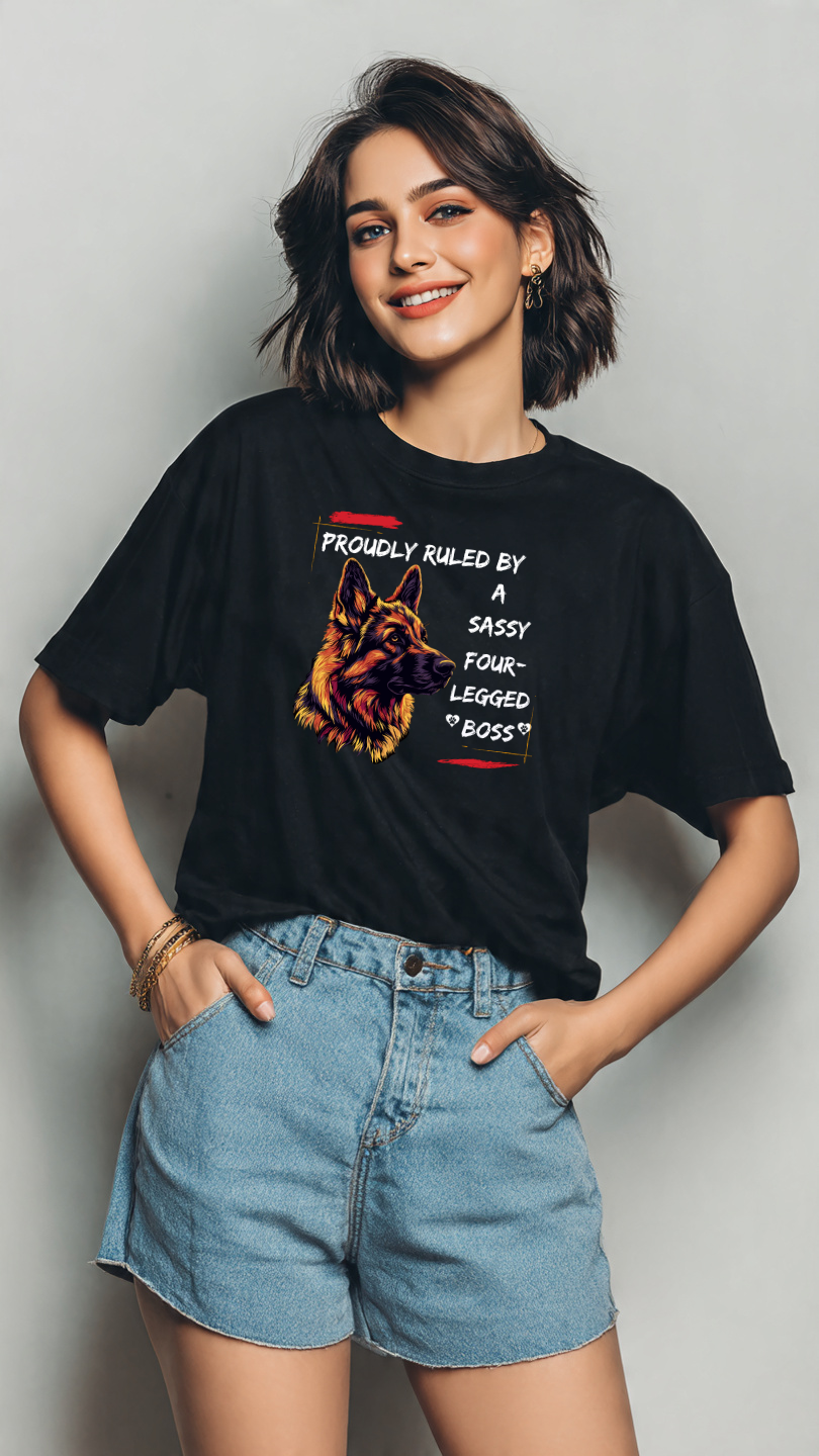 Proudly Ruled by a Sassy Four-Legged Boss Women's Oversized Cotton Tee - Storeily