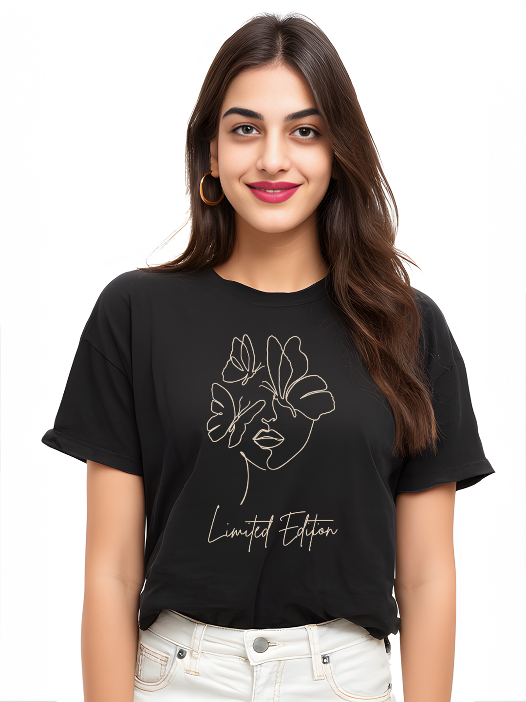 Women's 'Limited Edition' Cotton Oversized Tee with Minimalistic Woman Outline Design