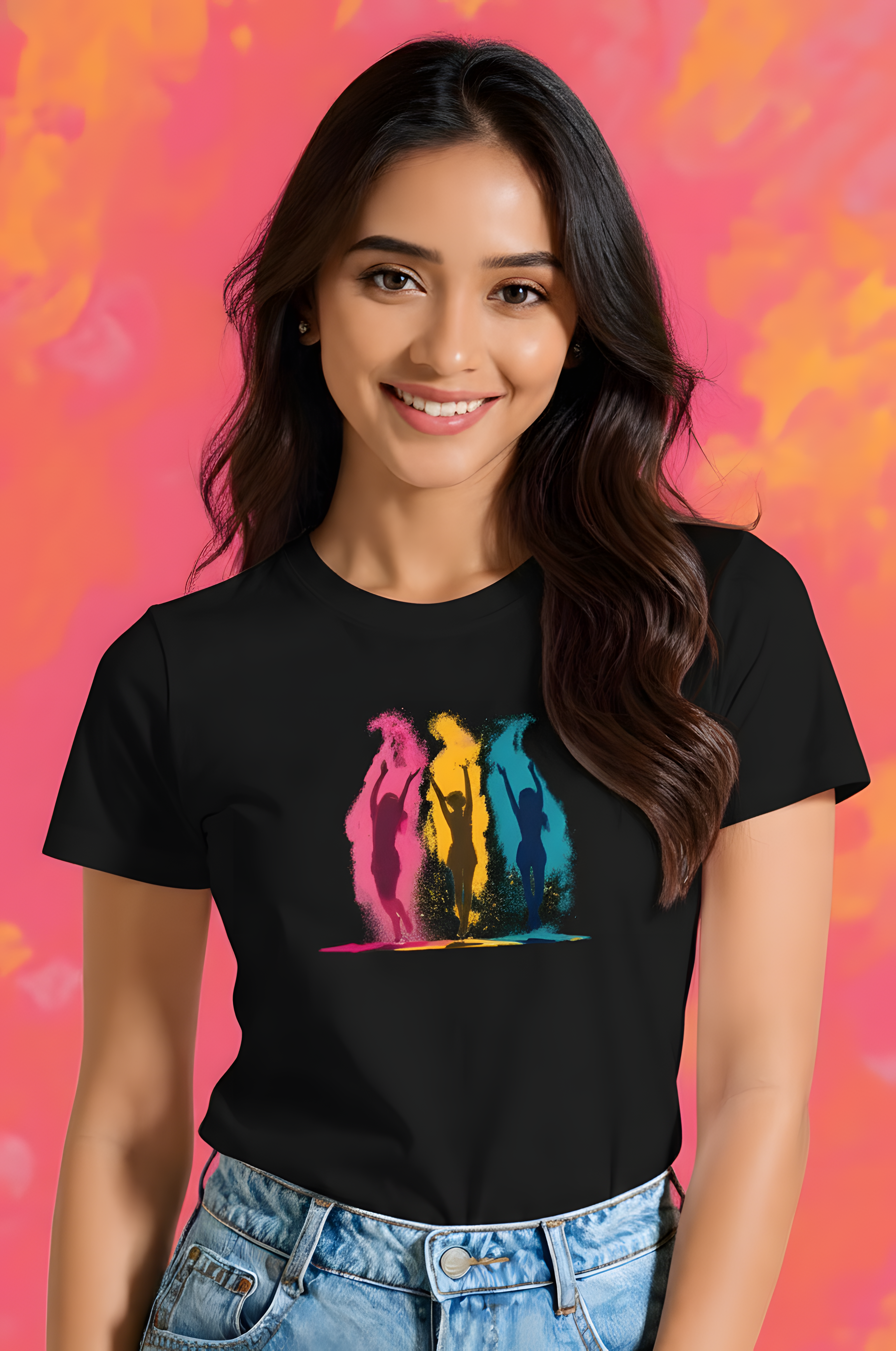 Color Splash Dance Graphic Cotton T-Shirt for Women - Storeily