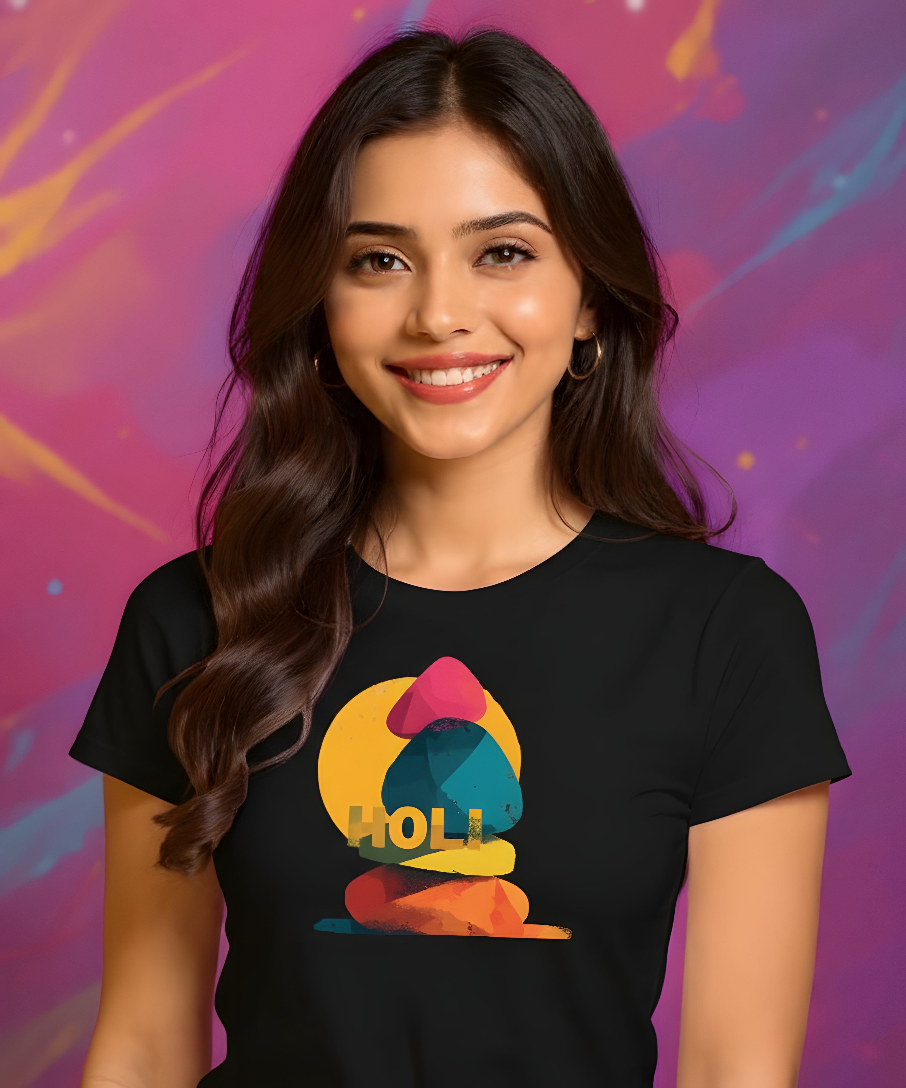 Holi Abstract Art Graphic Cotton T-Shirt for Women - Storeily