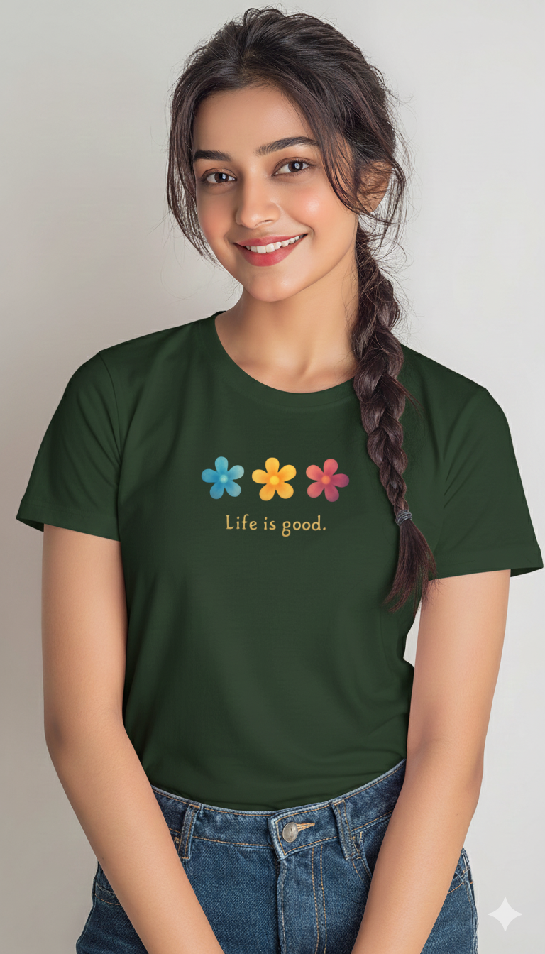 Women’s “Life Is Good” Floral Graphic Cotton Tshirt