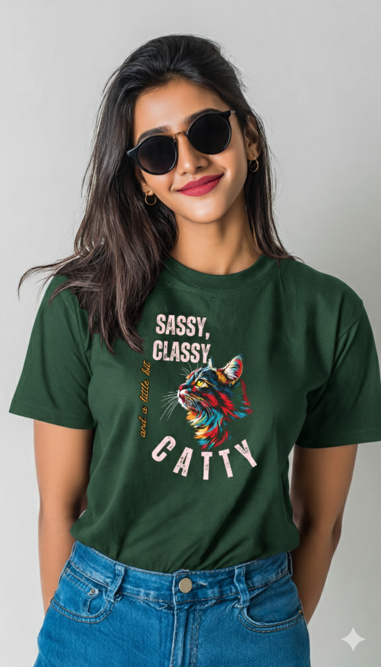 Sassy, Classy & a Little Bit Catty | Oversized Graphic Cotton T-Shirt - Storeily
