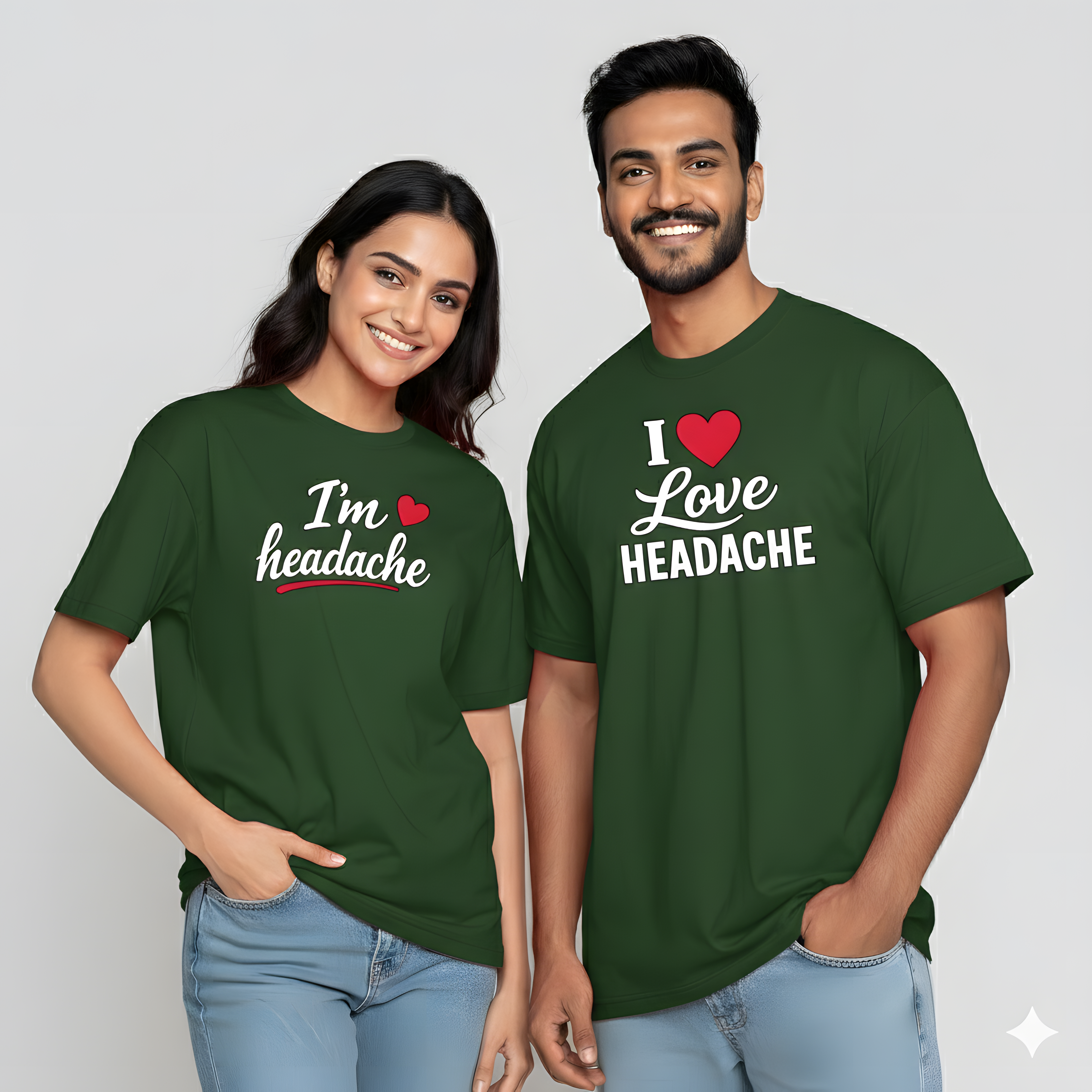 Valentine Special Couple Cotton Oversized T-Shirts – I’m Headache & I Love Headache Theme (Set of 2) - Storeily