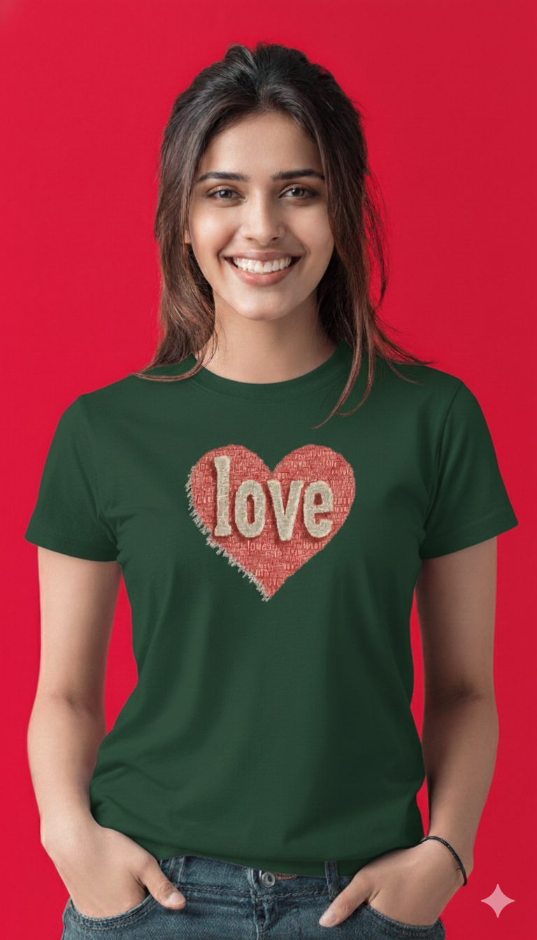 Valentine Love Heart Typography Cotton T-Shirt