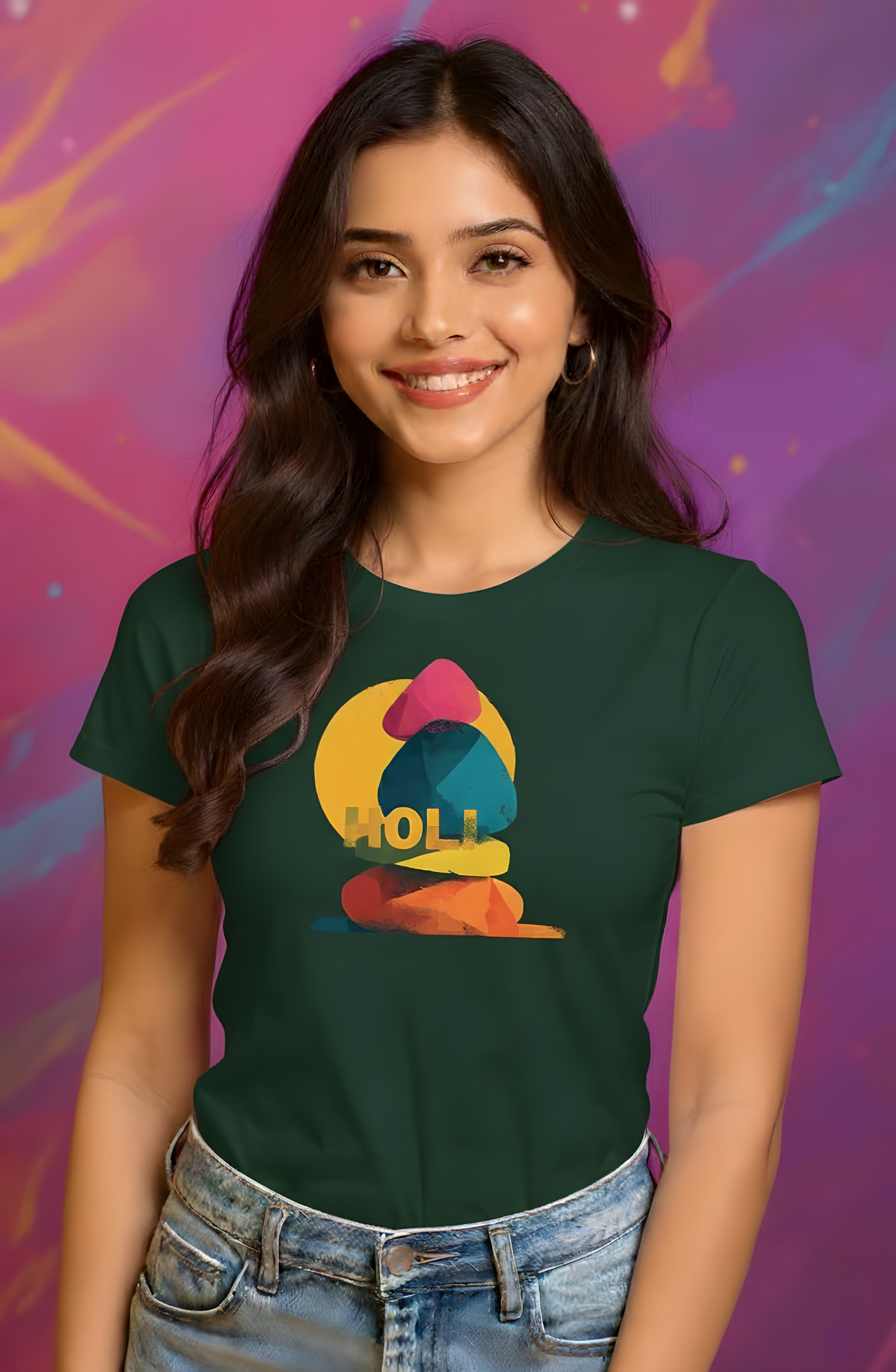 Holi Abstract Art Graphic Cotton T-Shirt for Women - Storeily