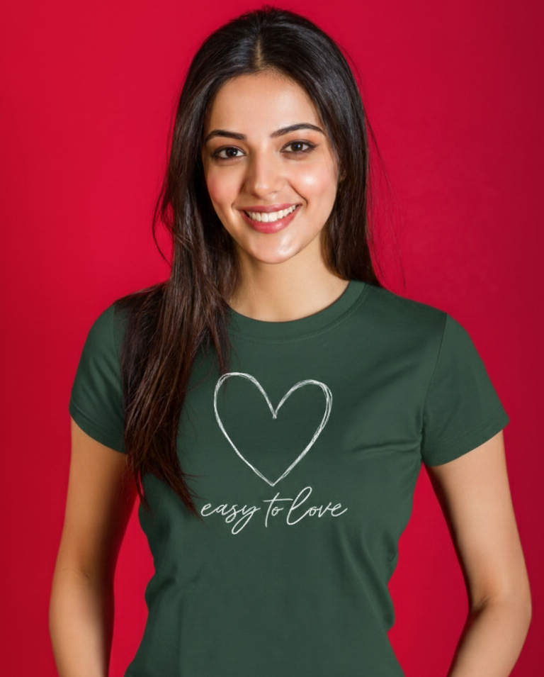 Easy to Love Heart Typography Cotton T-Shirt