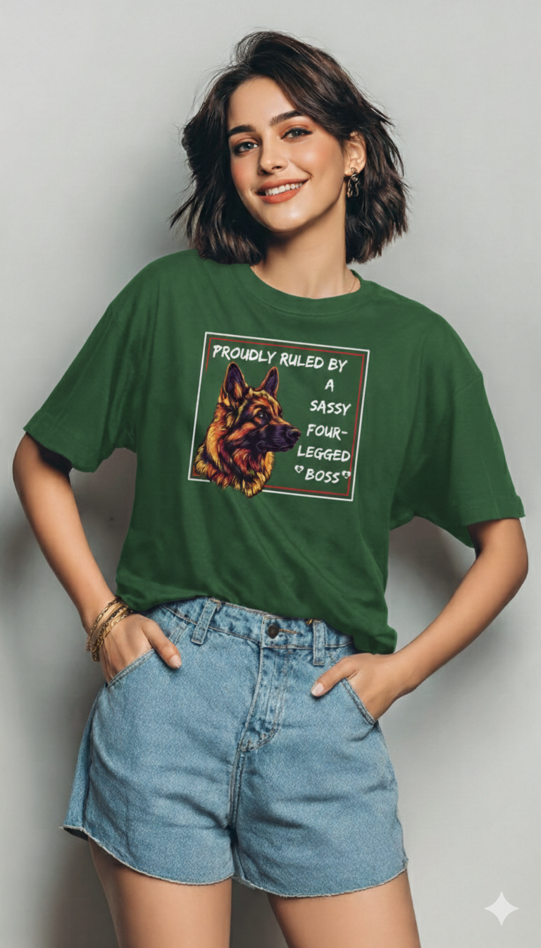 Proudly Ruled by a Sassy Four-Legged Boss Women's Oversized Cotton Tee - Storeily