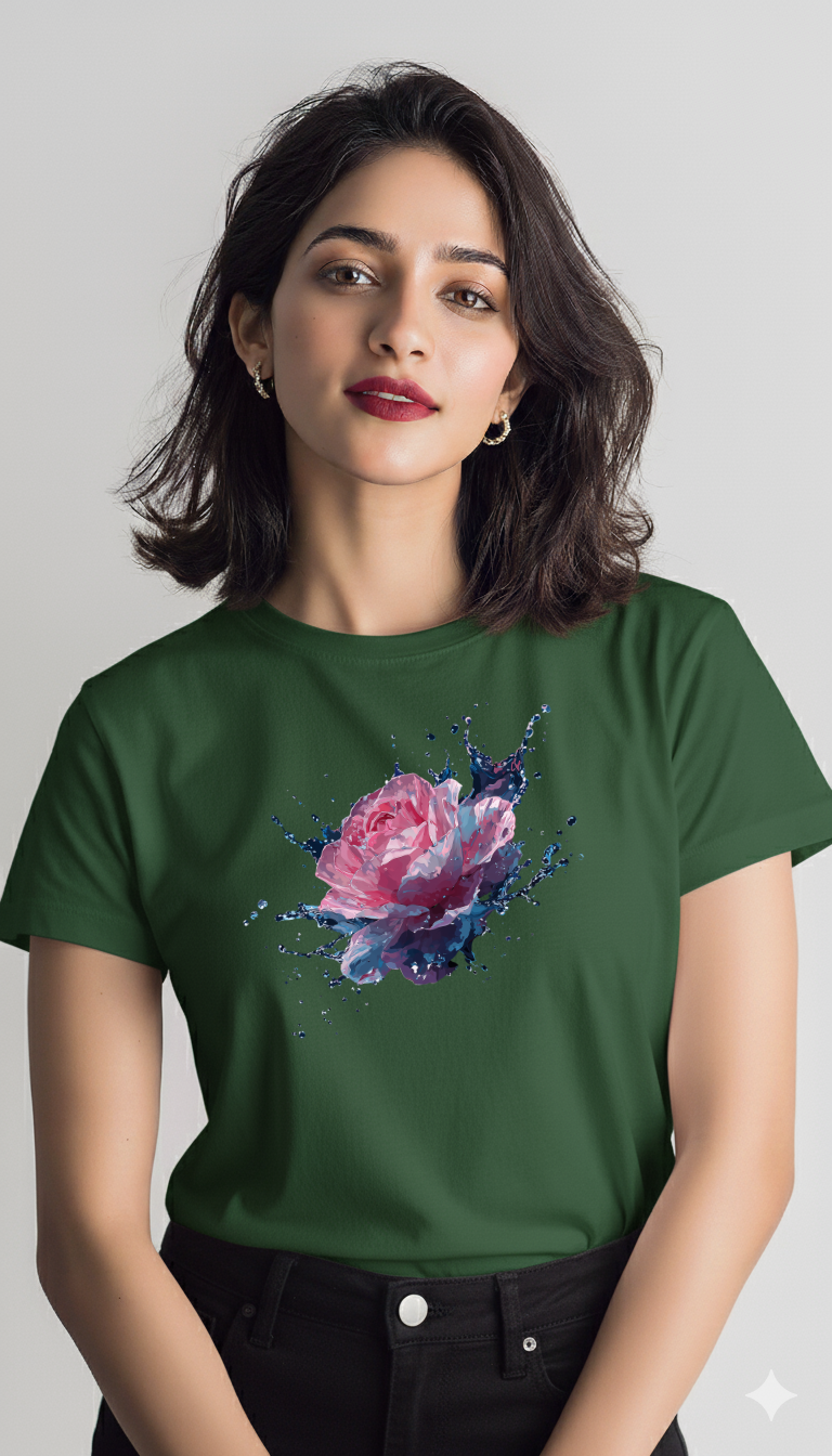 Aqua Bloom – Cotton Round Neck T-Shirt