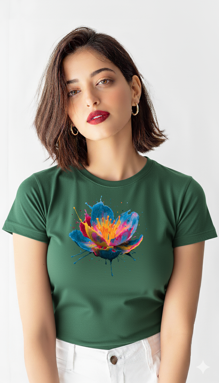 Neon Bloom – Cotton Round Neck T-Shirt