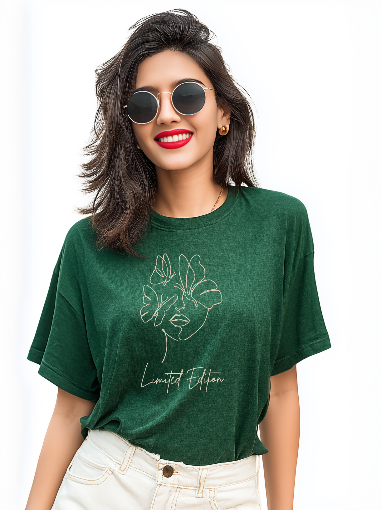 Women's 'Limited Edition' Cotton Oversized Tee with Minimalistic Woman Outline Design