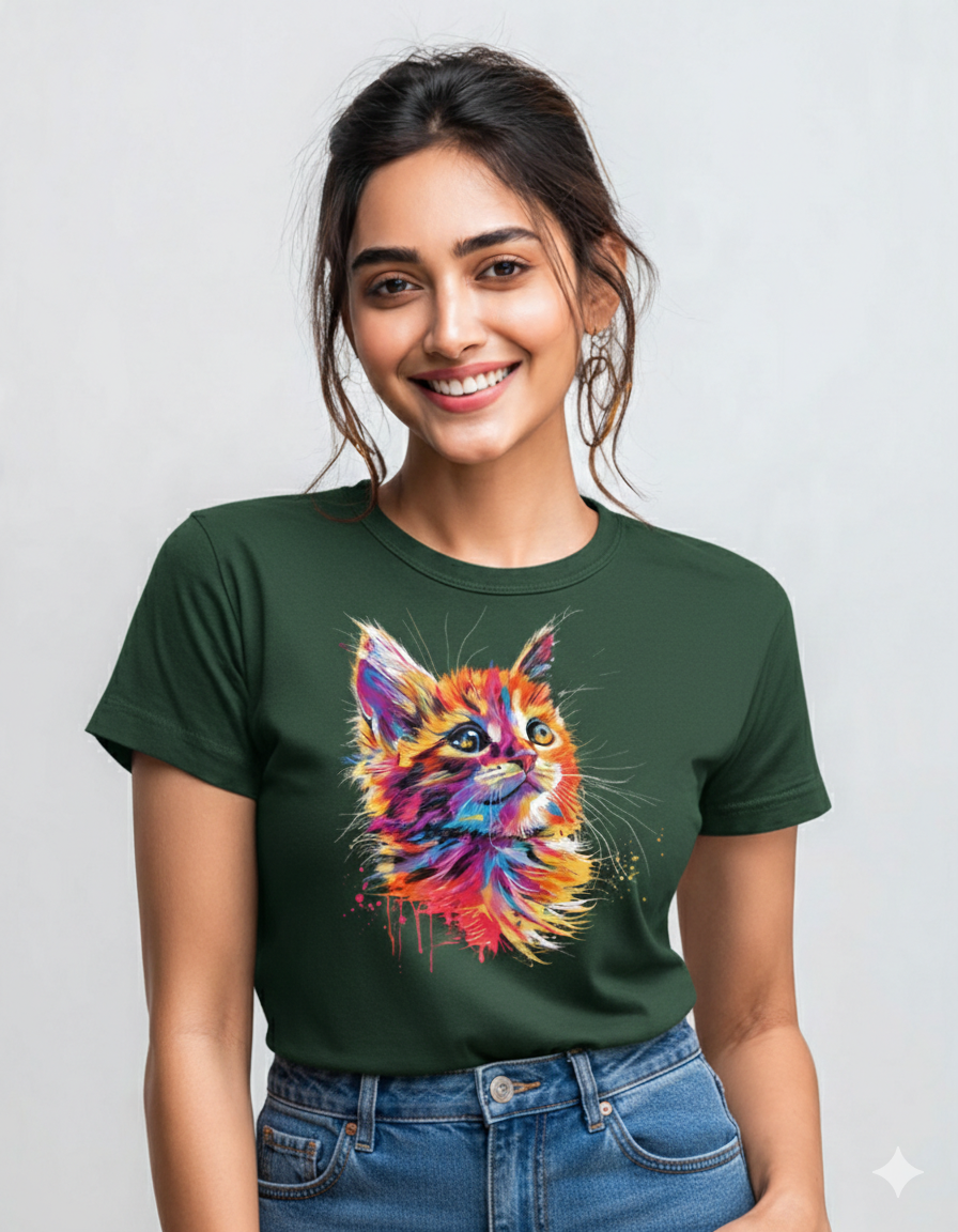 Adorable Cat Design Women's Cotton T-shirt for cat lovers - Storeily