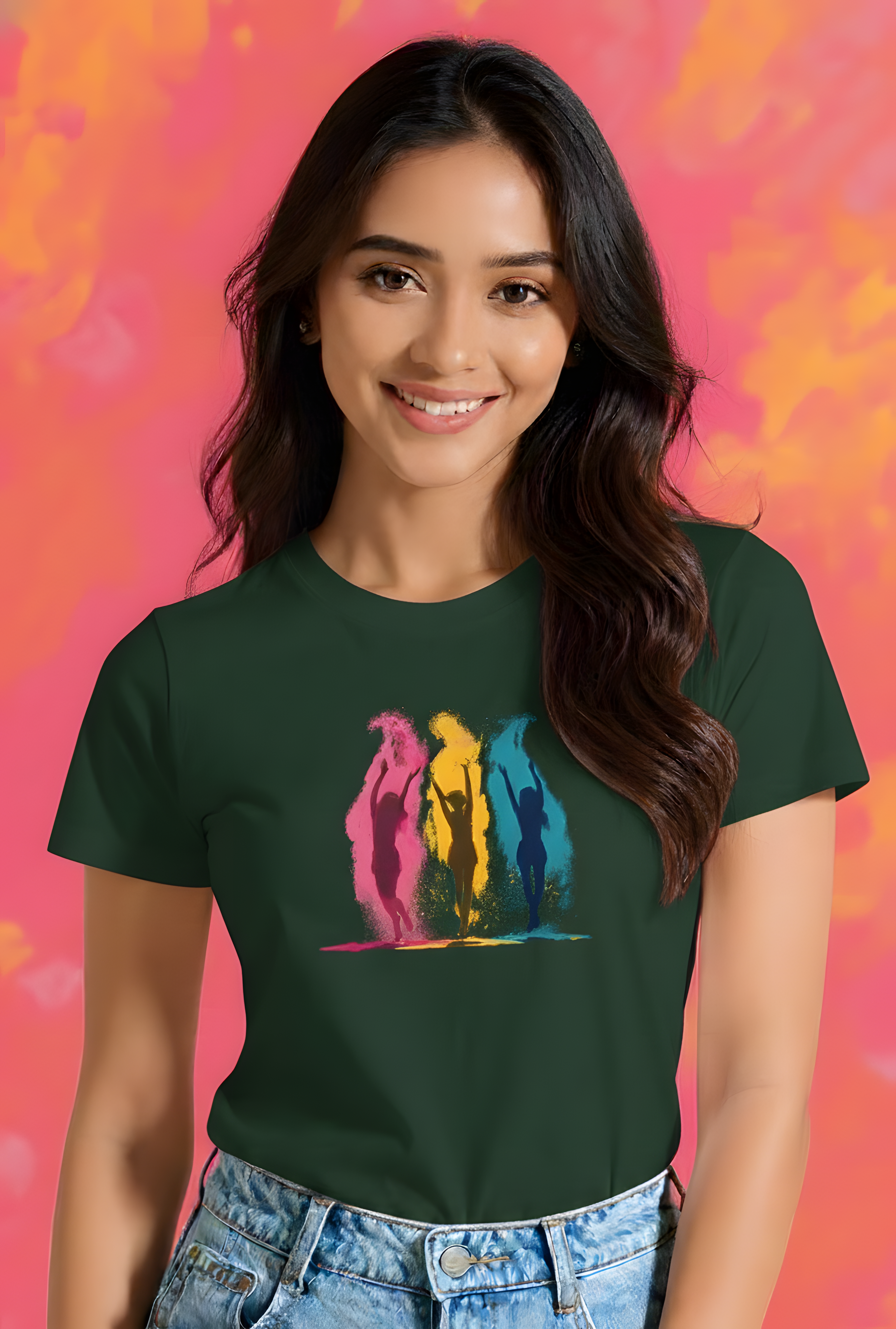 Color Splash Dance Graphic Cotton T-Shirt for Women - Storeily