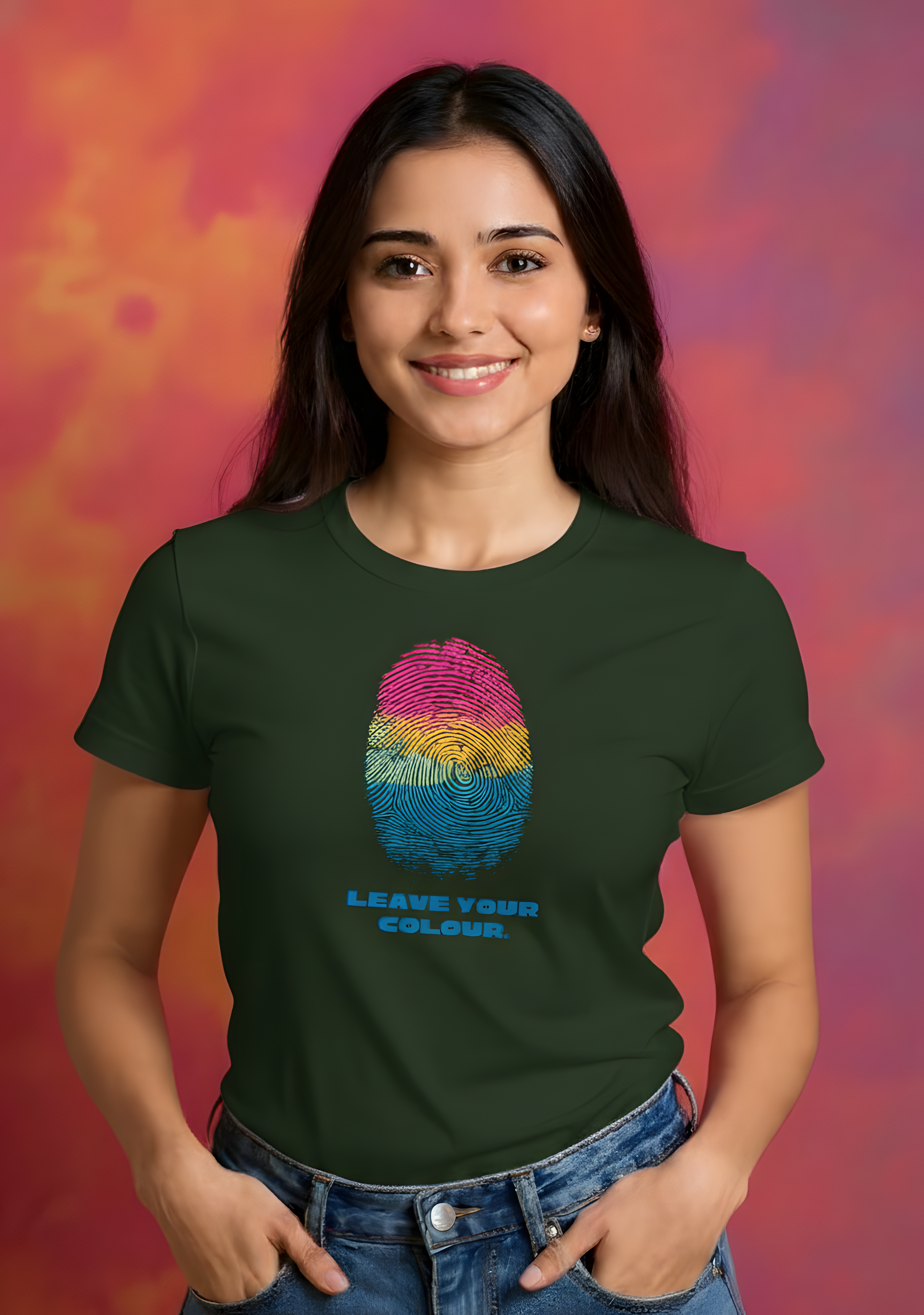 Leave Your Colour Fingerprint Graphic Cotton T-Shirt for Women - Storeily