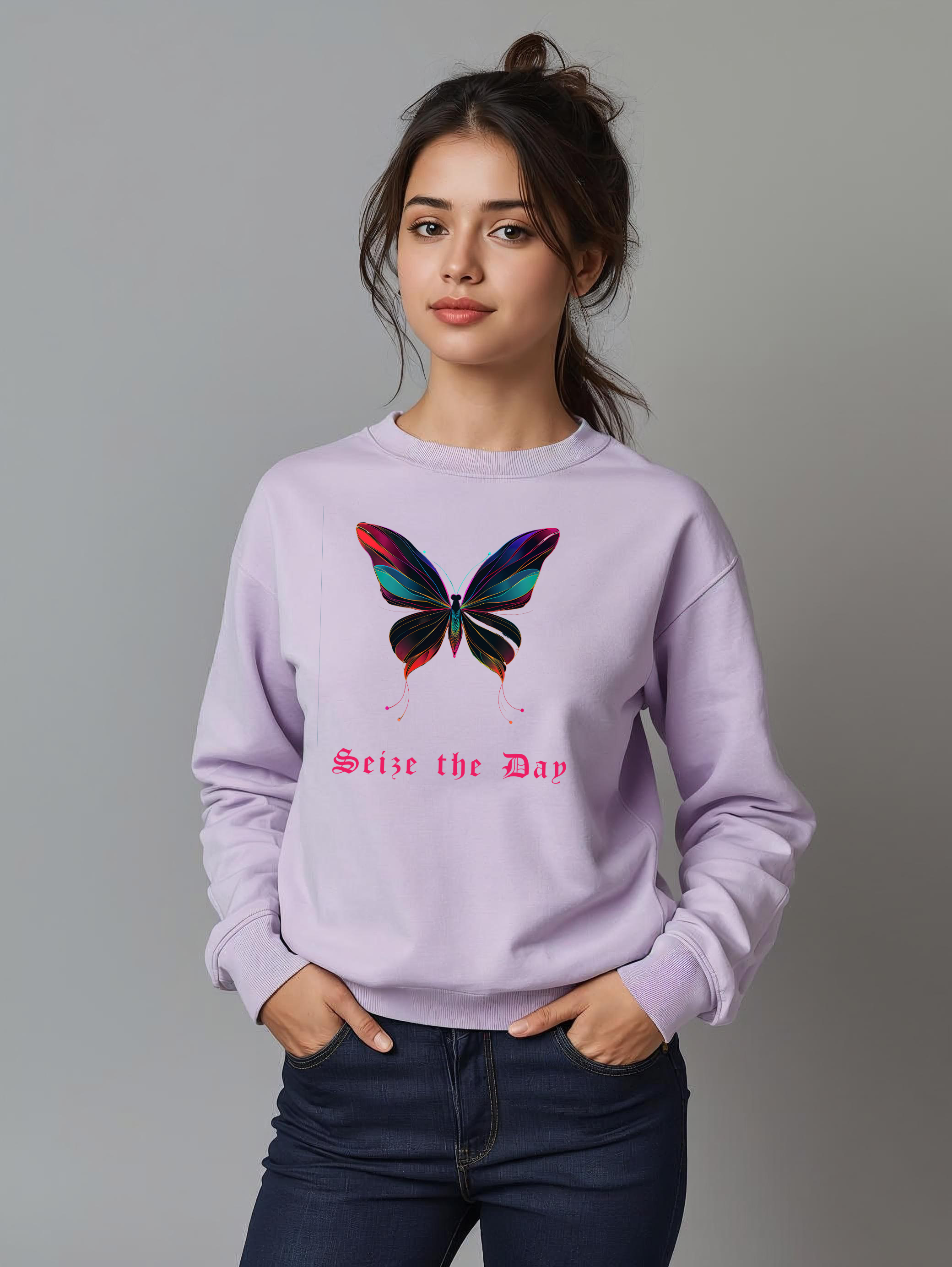 Seize the Day Butterfly Graphic Sweatshirt for Women | Storeily Winter Collection