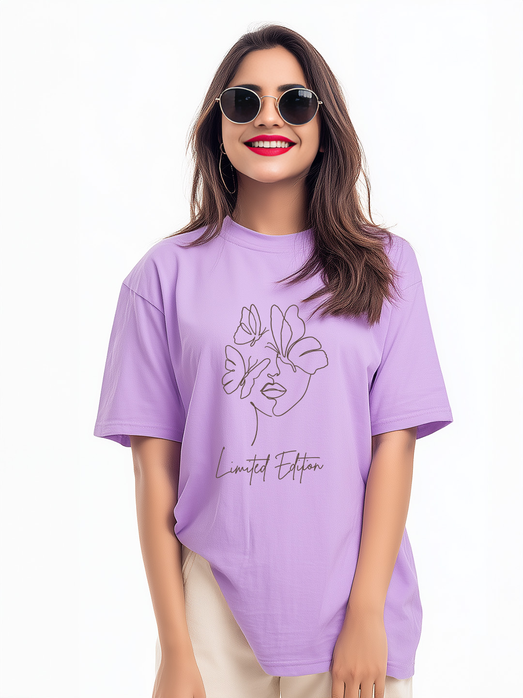 Women's 'Limited Edition' Cotton Oversized Tee with Minimalistic Woman Outline Design
