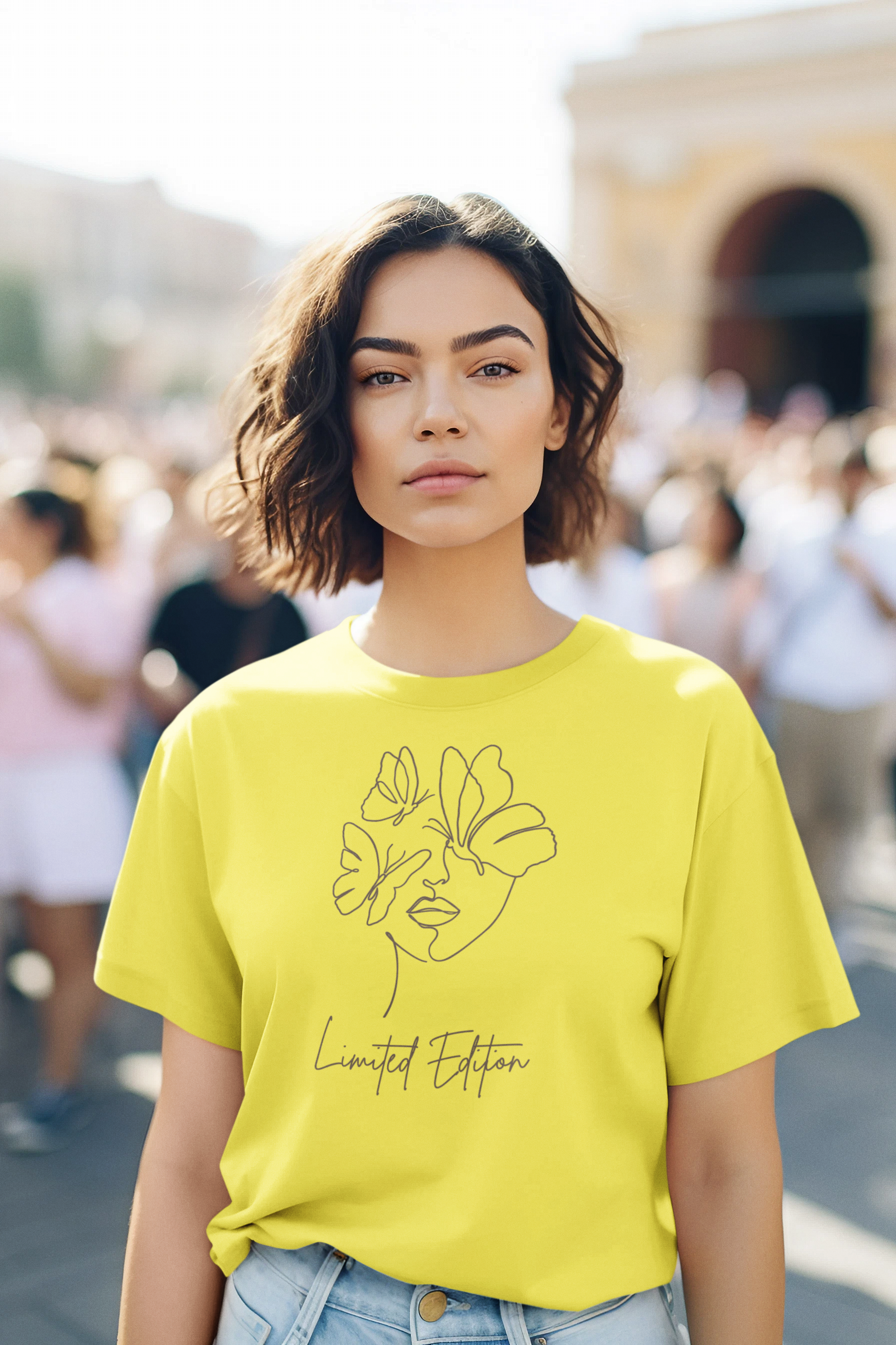 Women's 'Limited Edition' Cotton Tee with Minimalistic Woman Outline Design