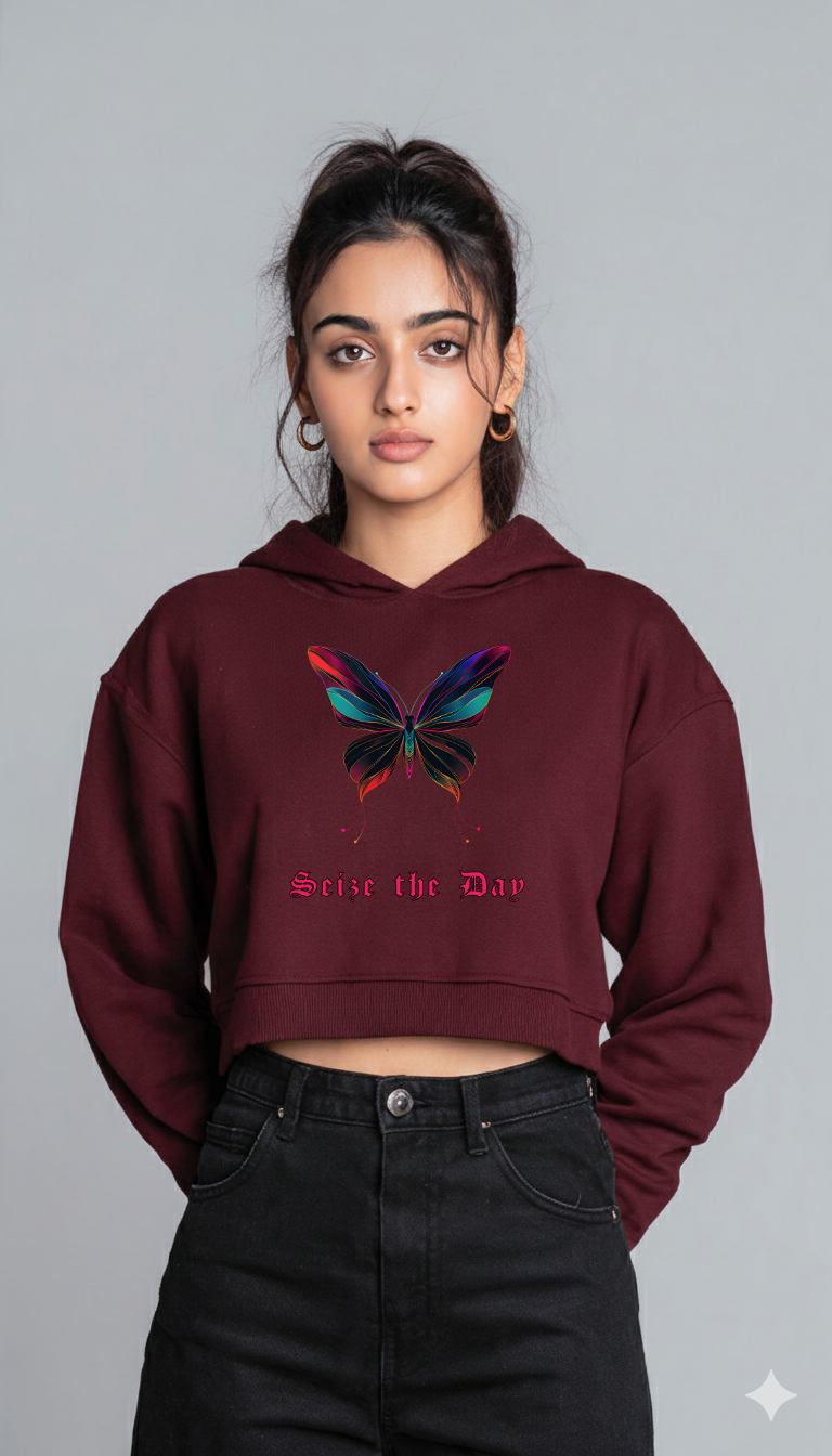Seize the Day Butterfly – Women’s Crop Hoodie | Storeily Winter Collection