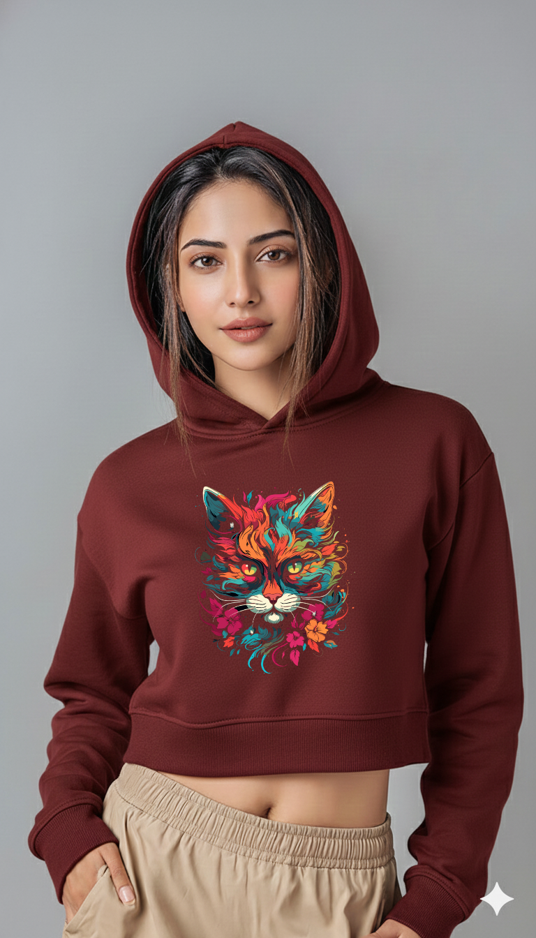 Colorful Cat – Women’s Crop Hoodie | Storeily Winter Collection