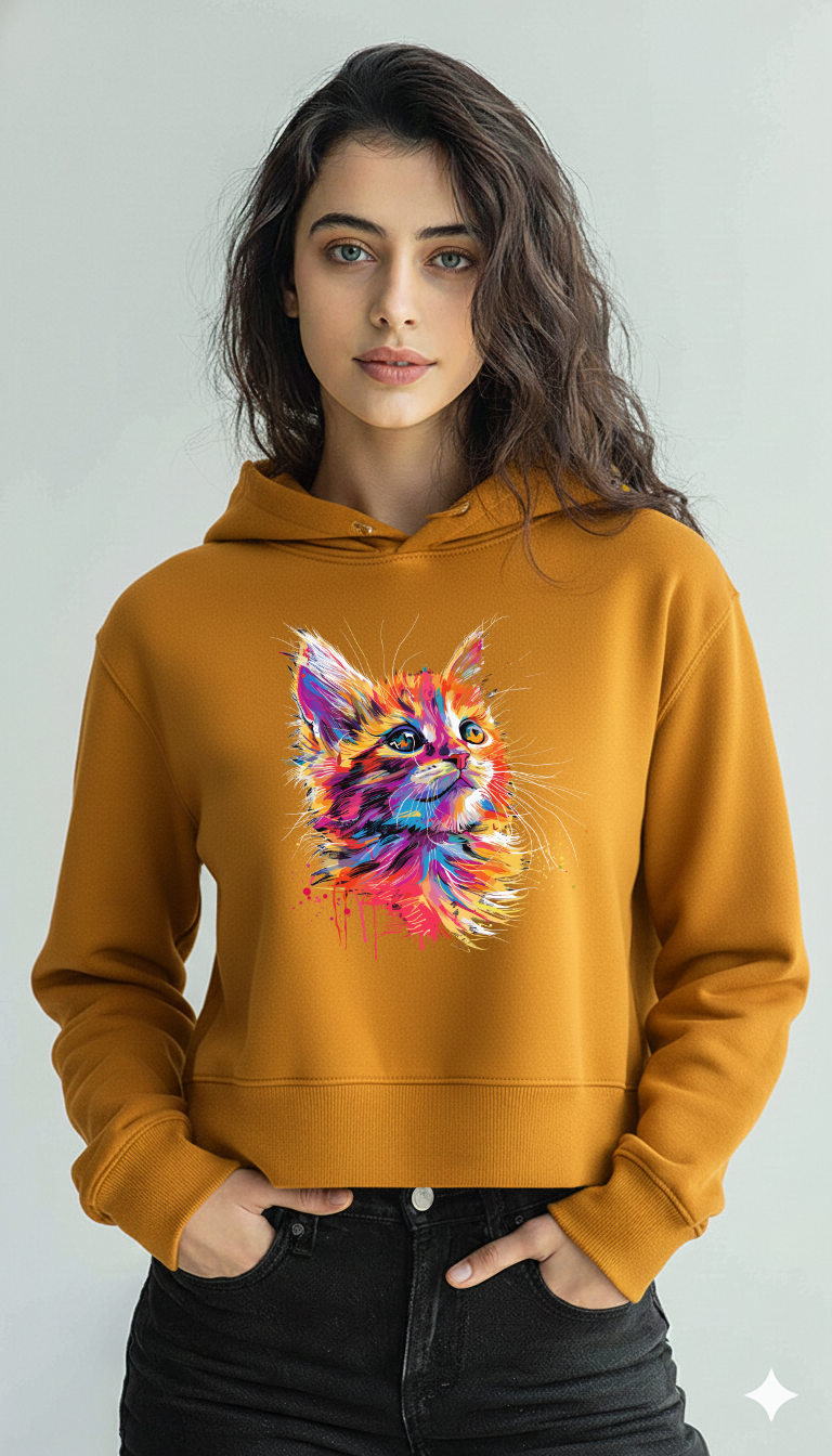 Adorable Cat – Women’s Crop Hoodie | Storeily Winter Collection