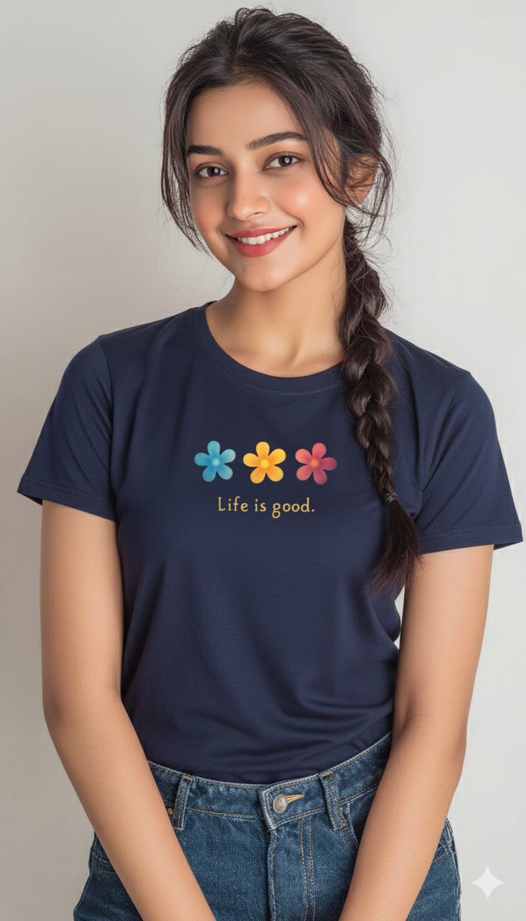 Women’s “Life Is Good” Floral Graphic Cotton Tshirt