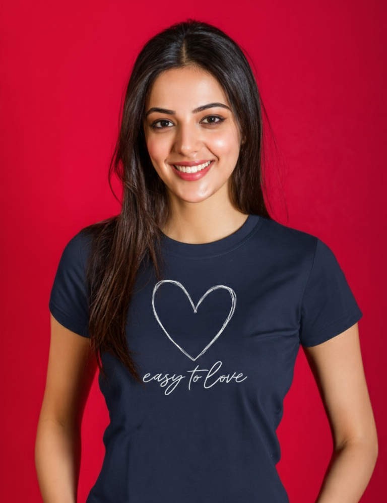 Easy to Love Heart Typography Cotton T-Shirt