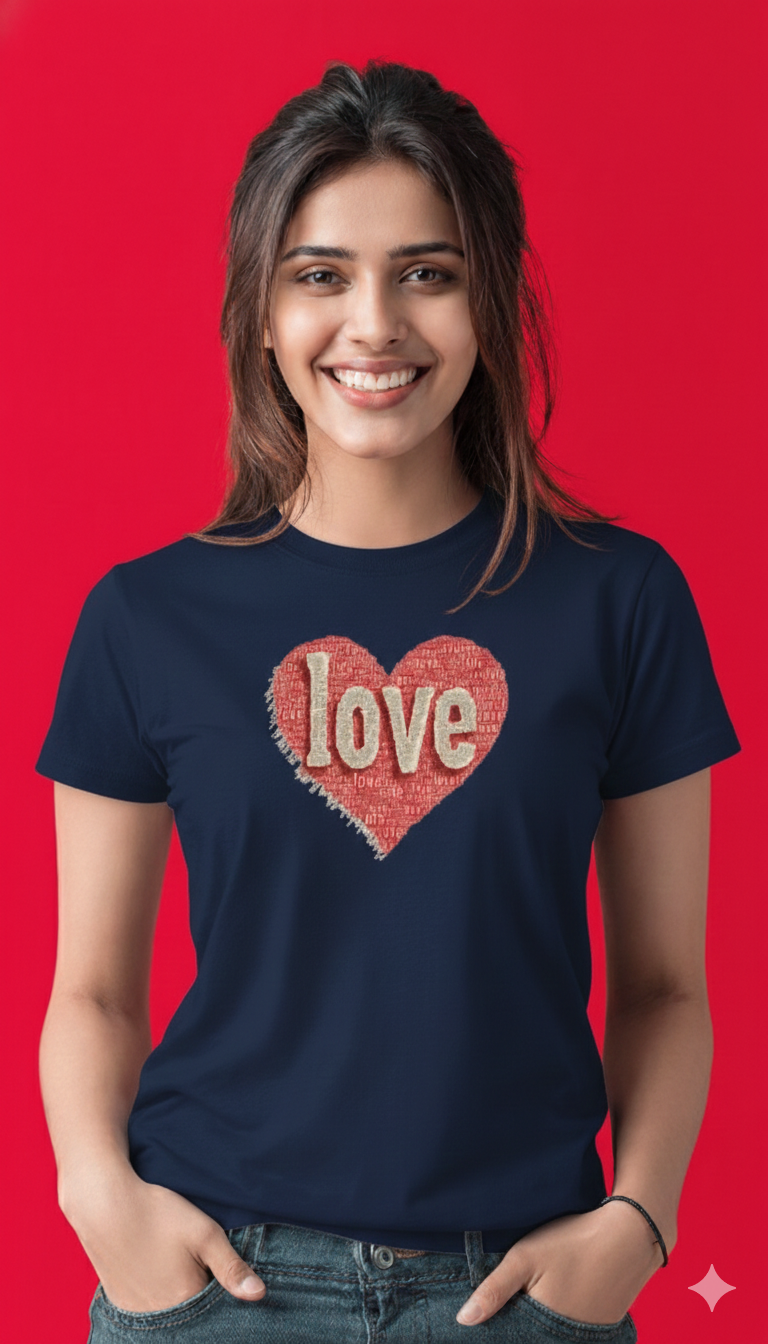 Valentine Love Heart Typography Cotton T-Shirt