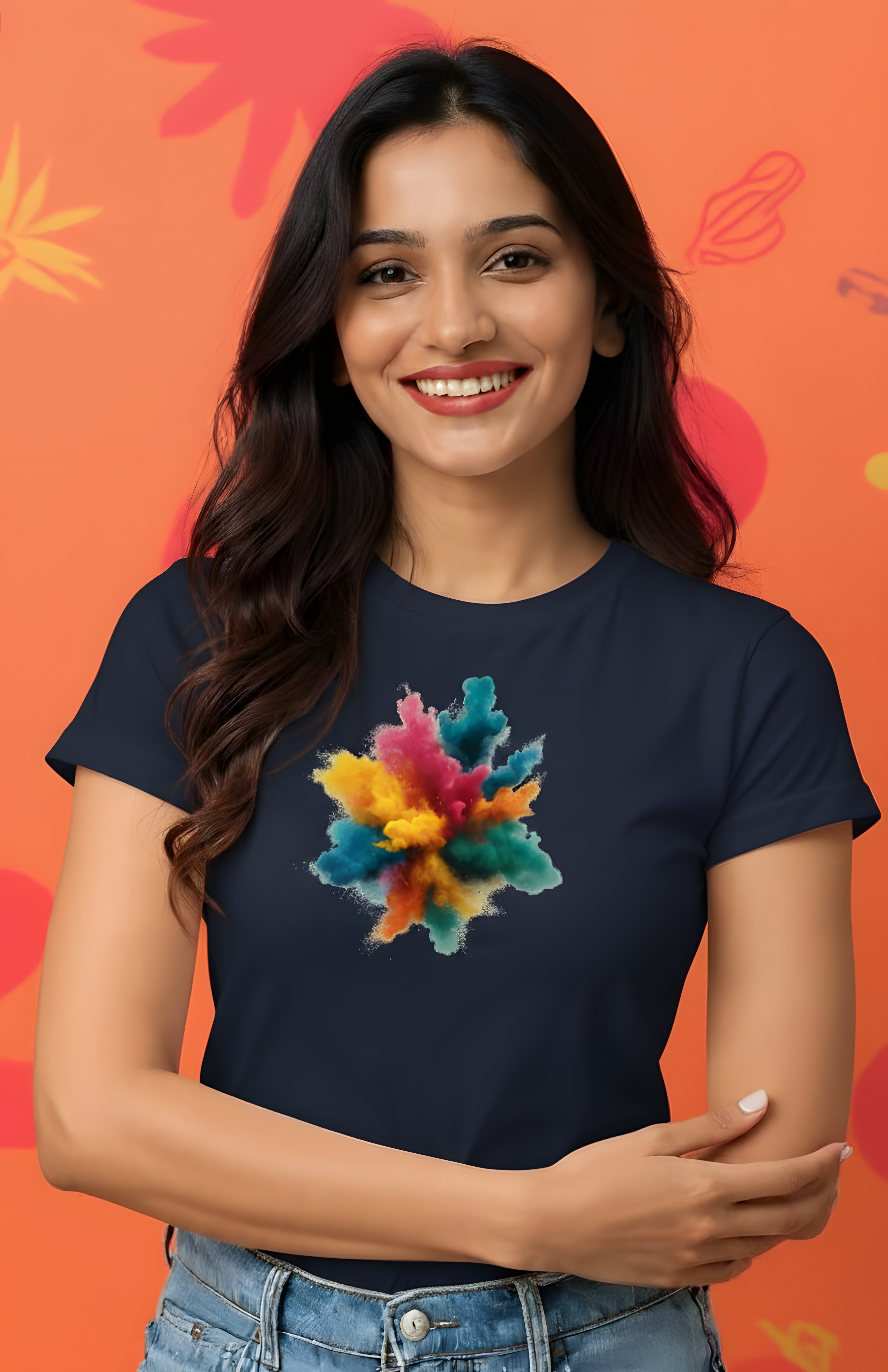 Abstract Splash Graphic Cotton T-Shirt for Women