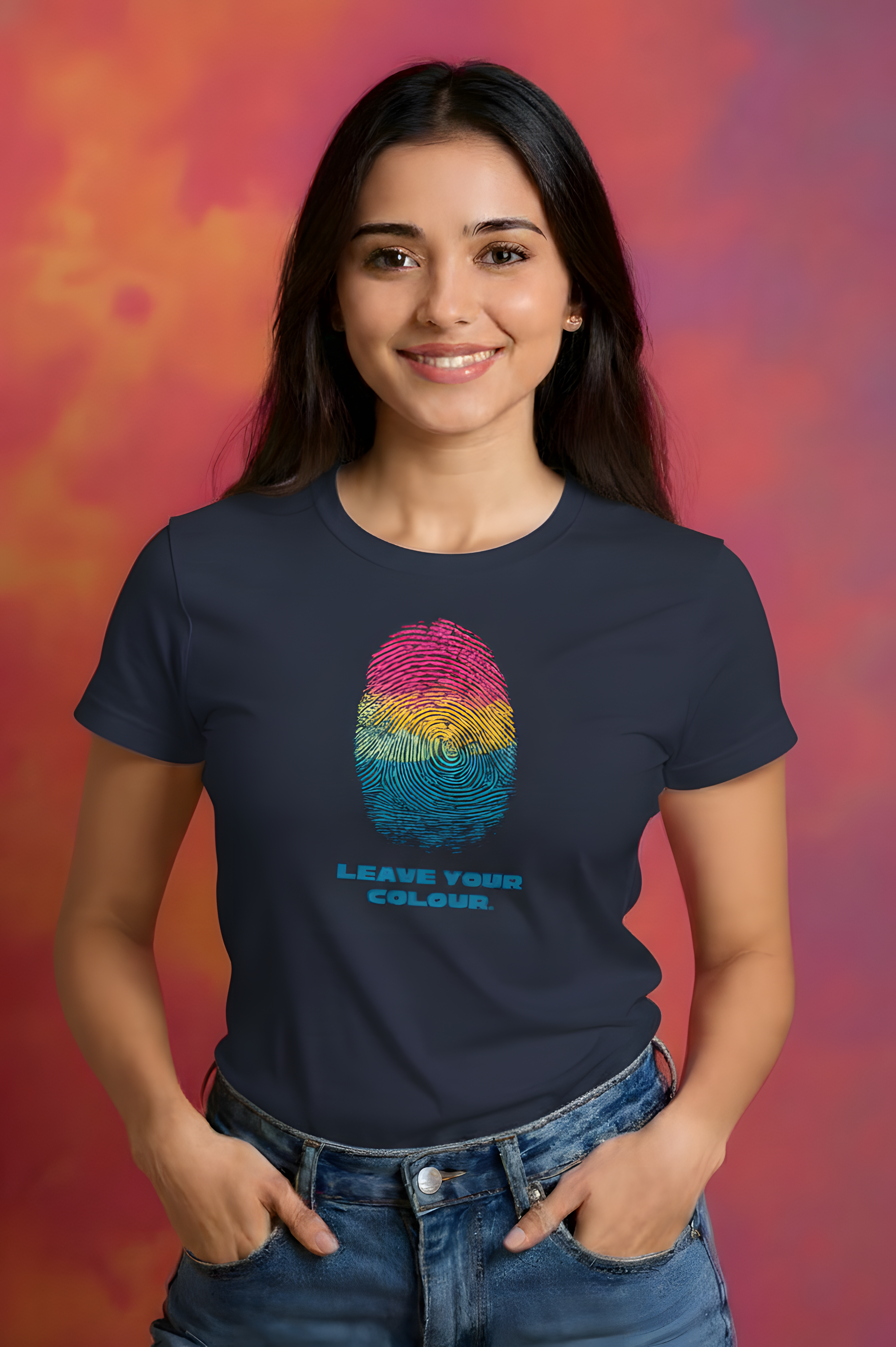 Leave Your Colour Fingerprint Graphic Cotton T-Shirt for Women - Storeily