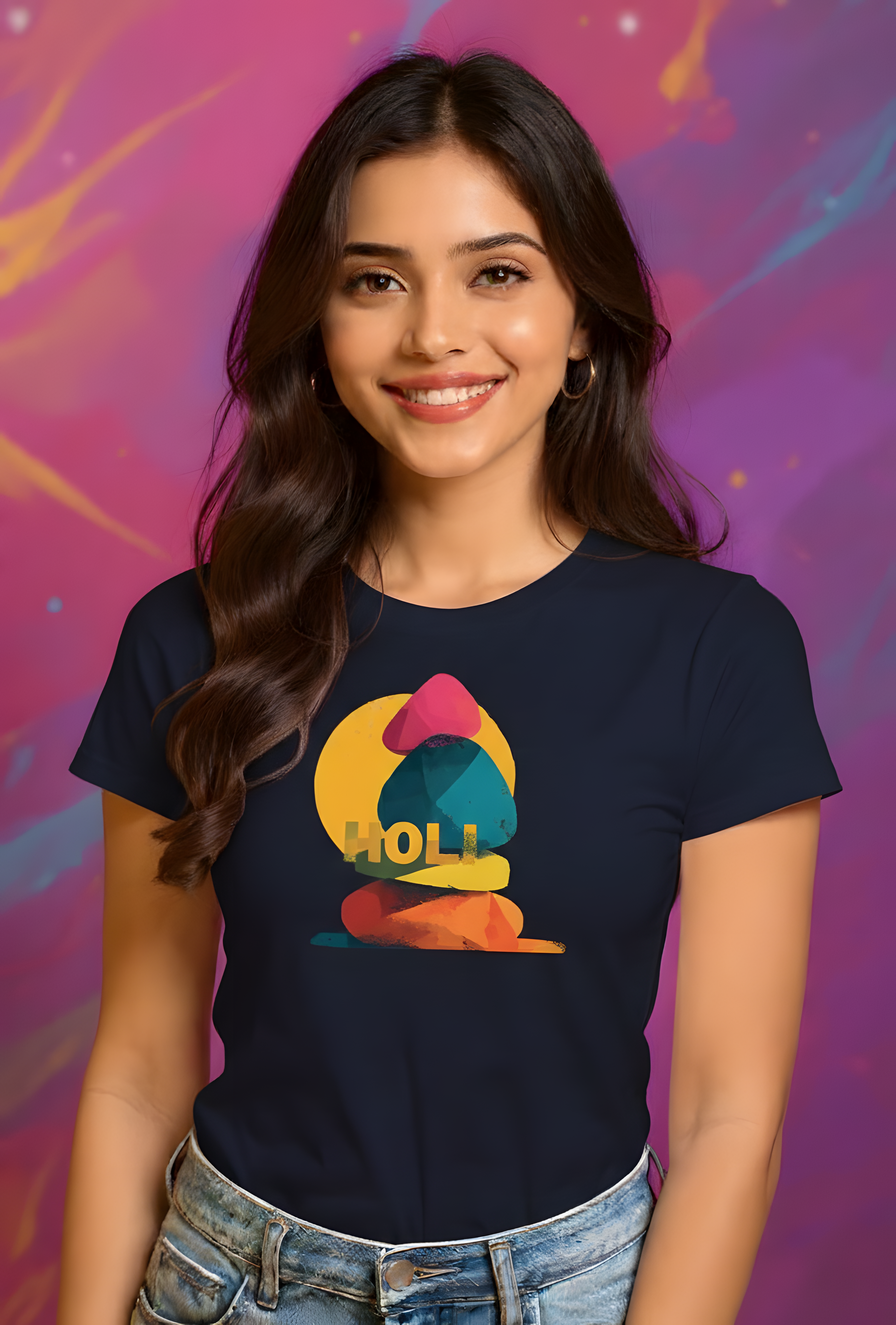 Holi Abstract Art Graphic Cotton T-Shirt for Women - Storeily