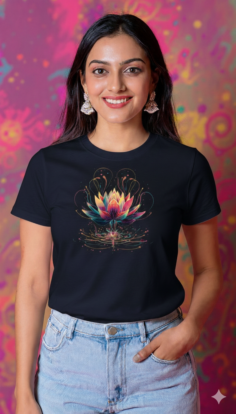 Blooming Lotus design Holi special t shirt for women - Storeily