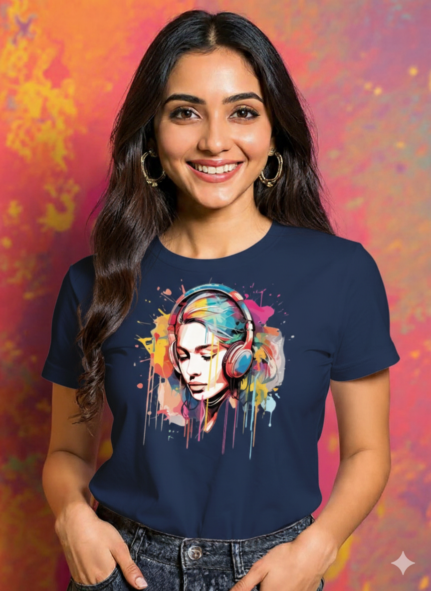 Holi Harmony Women's Colorful Beats Cotton T-Shirt - Storeily