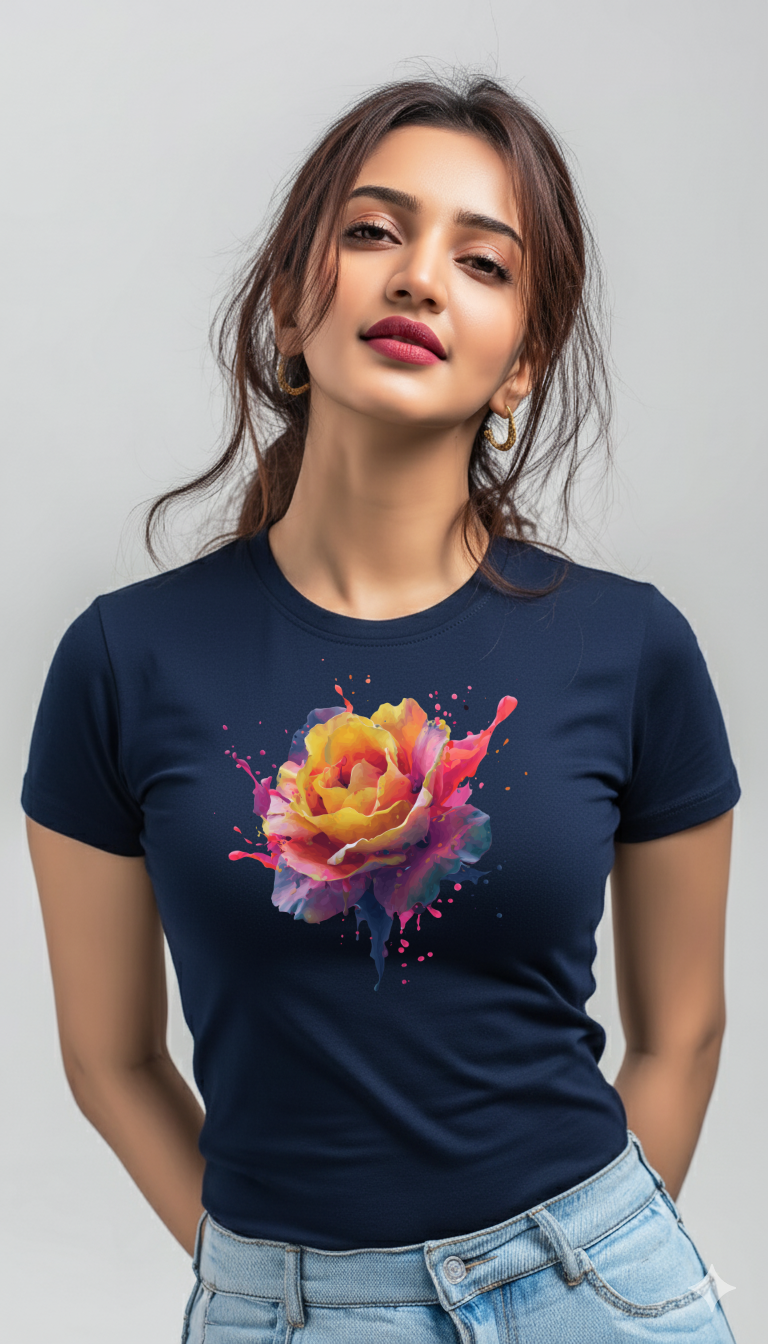 Bloom Burst – Cotton Round Neck T-Shirt
