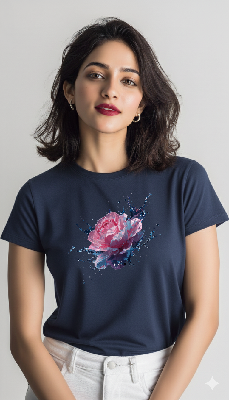 Aqua Bloom – Cotton Round Neck T-Shirt