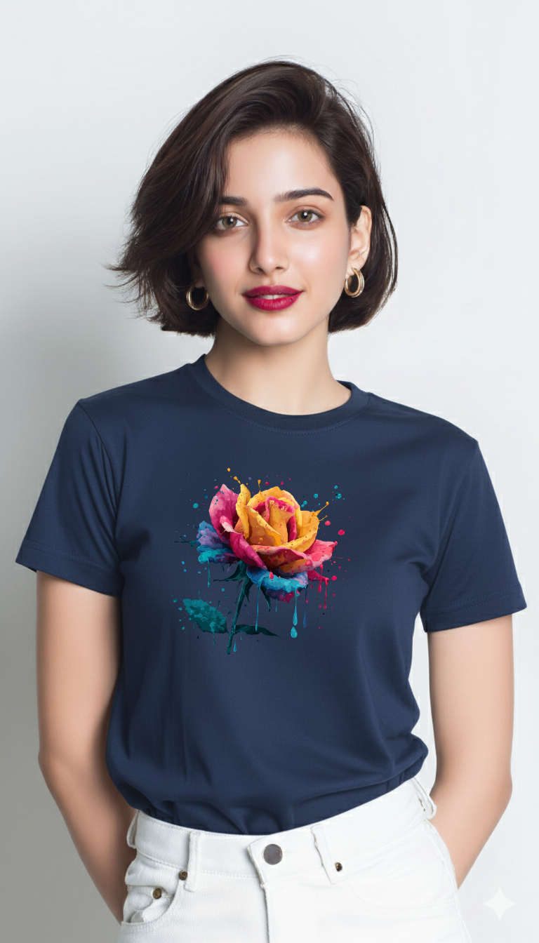 Drip Bloom – Cotton Round Neck T-Shirt
