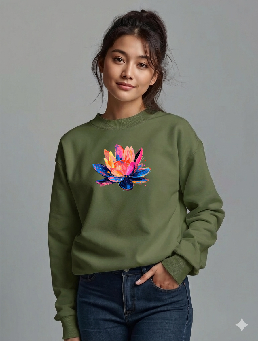 Floral Lotus Graphic Sweatshirt for Women | Storeily Winter Collection