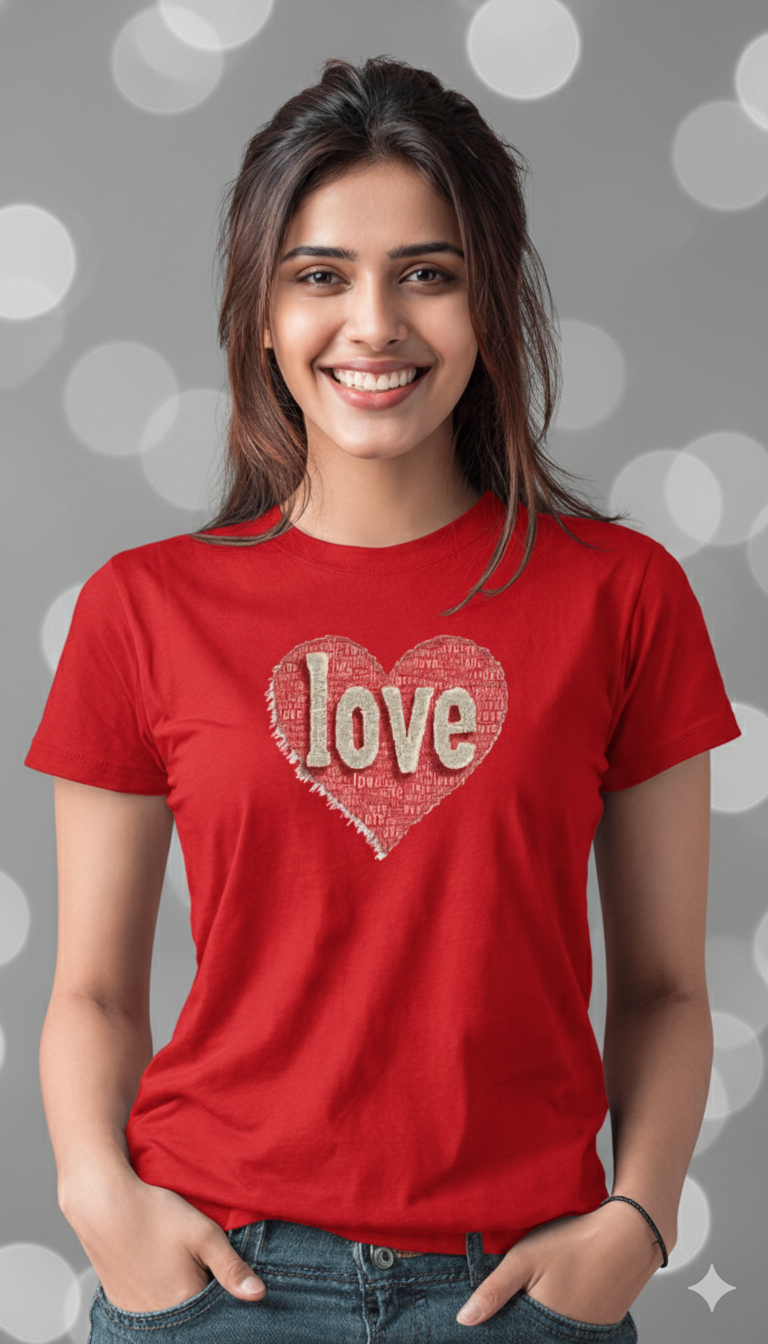 Valentine Love Heart Typography Cotton T-Shirt