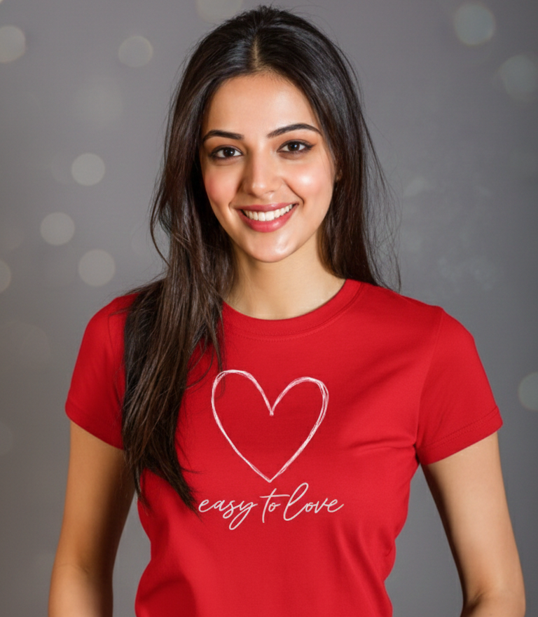 Easy to Love Heart Typography Cotton T-Shirt