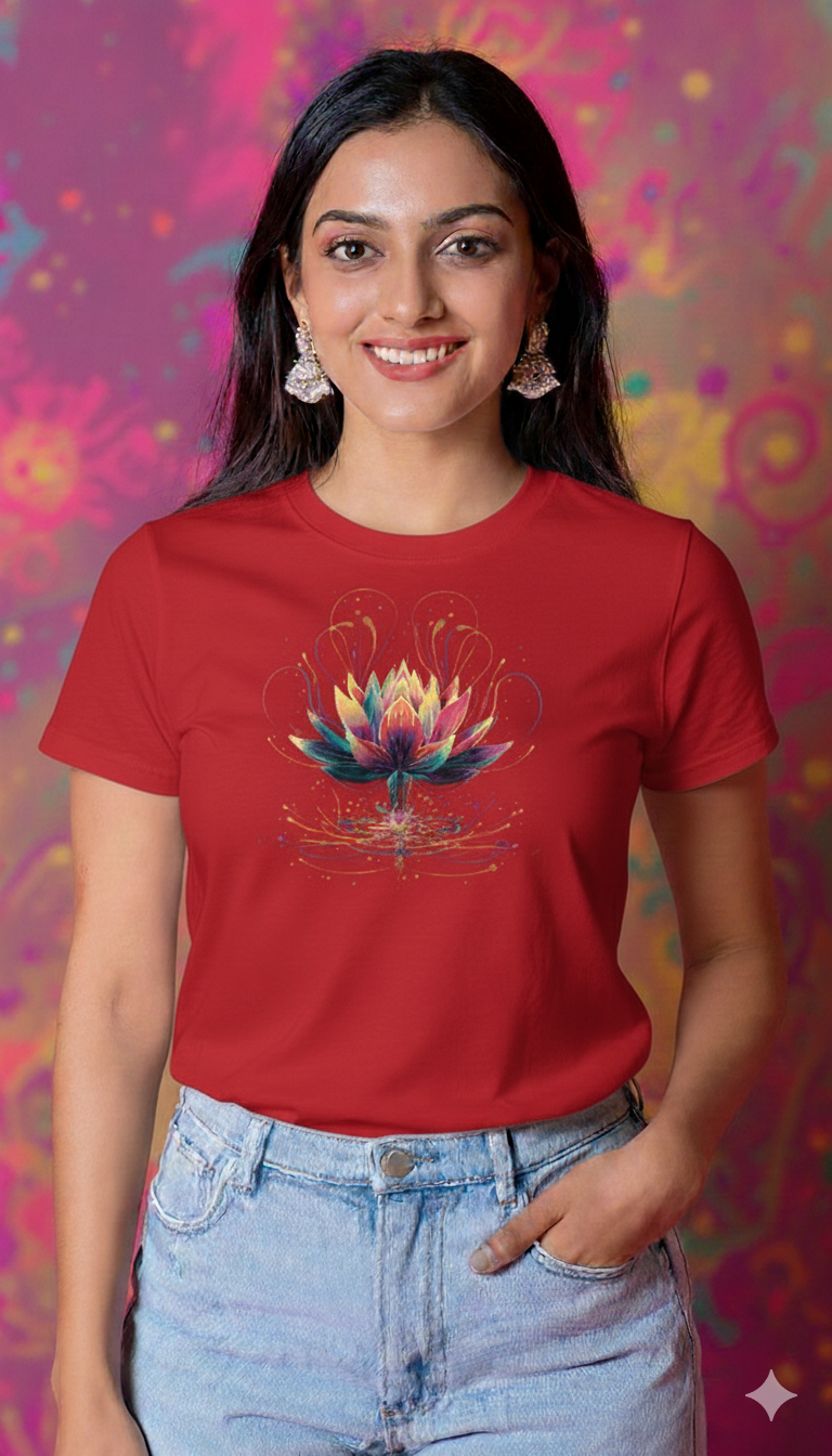 Blooming Lotus design Holi special t shirt for women - Storeily