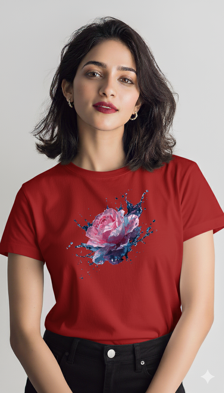 Aqua Bloom – Cotton Round Neck T-Shirt