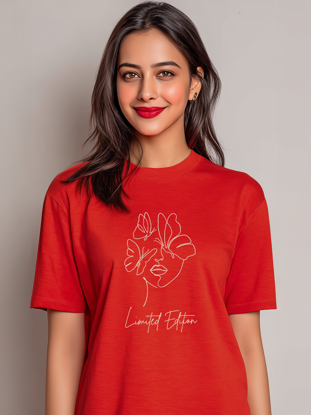 Women's 'Limited Edition' Cotton Oversized Tee with Minimalistic Woman Outline Design