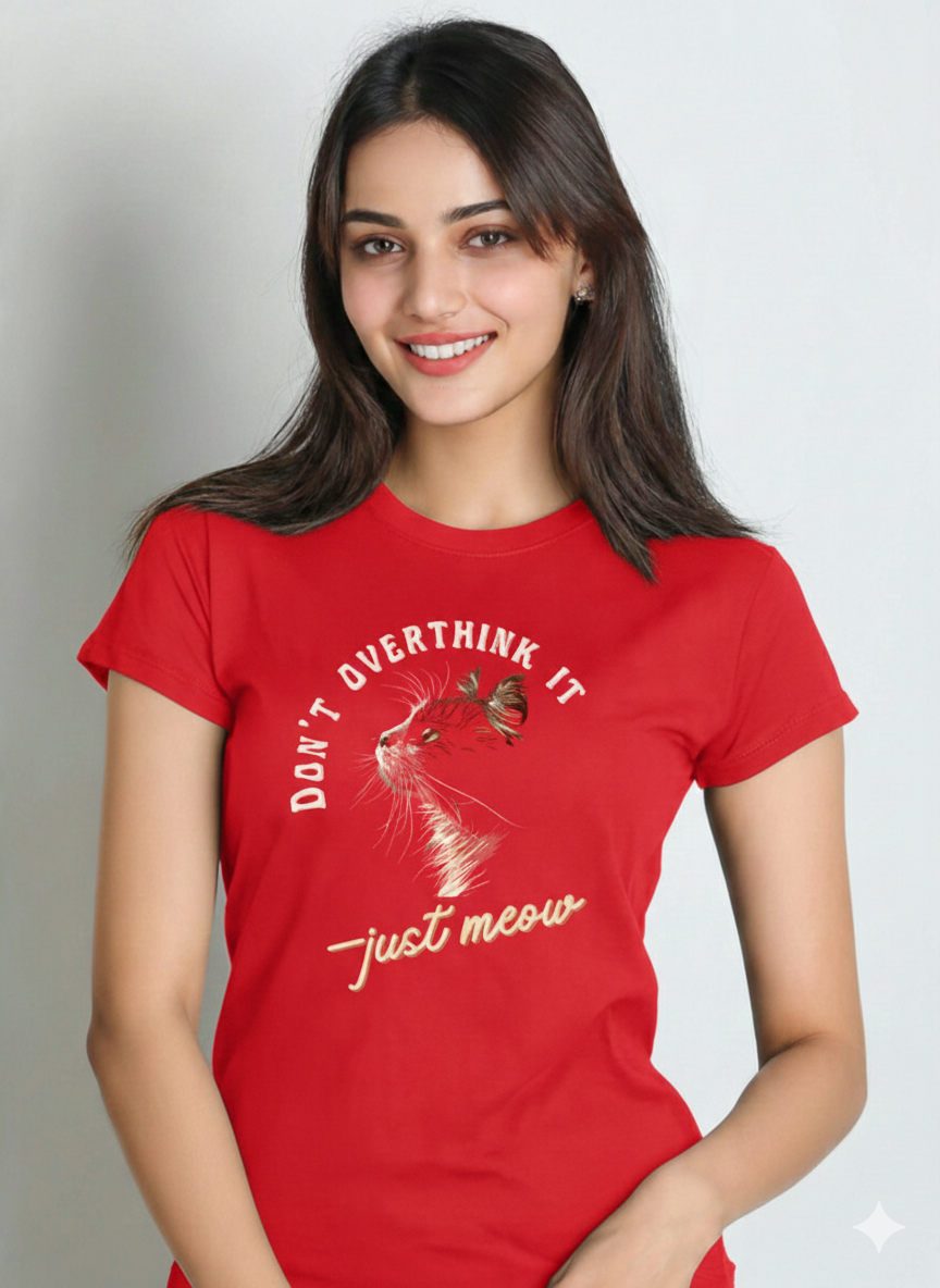 Don’t Overthink It—Just Meow |Cat Graphic Cotton T-Shirt - Storeily