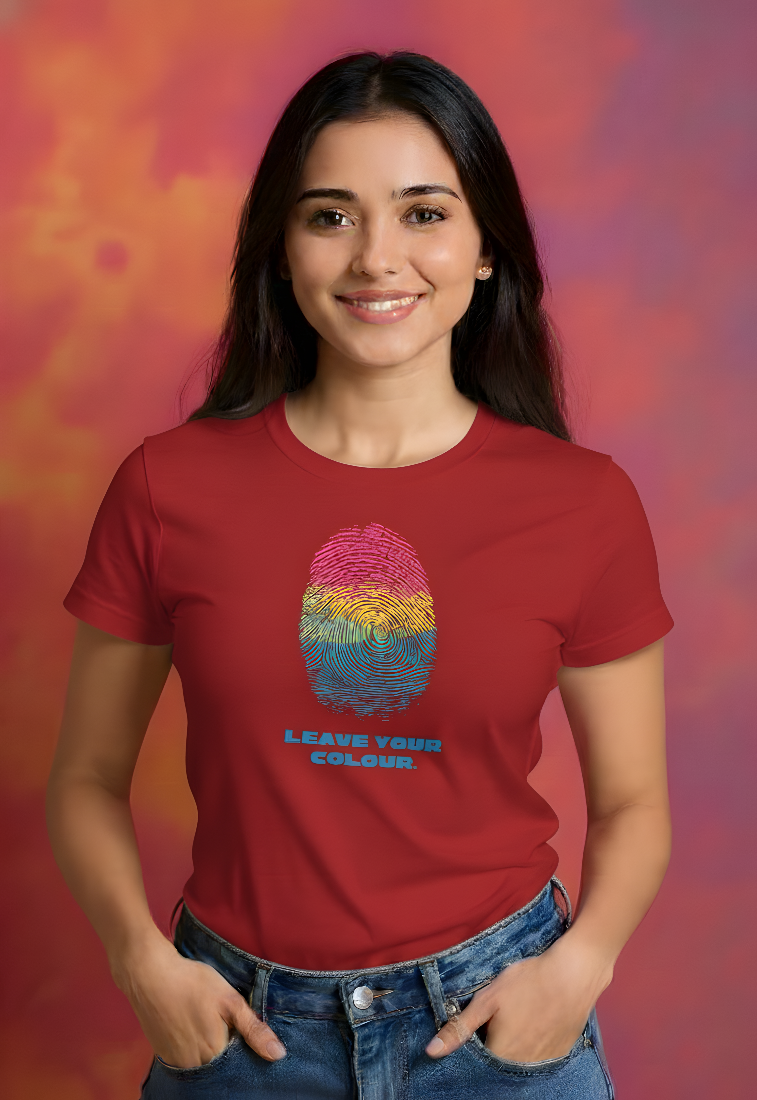 Leave Your Colour Fingerprint Graphic Cotton T-Shirt for Women - Storeily