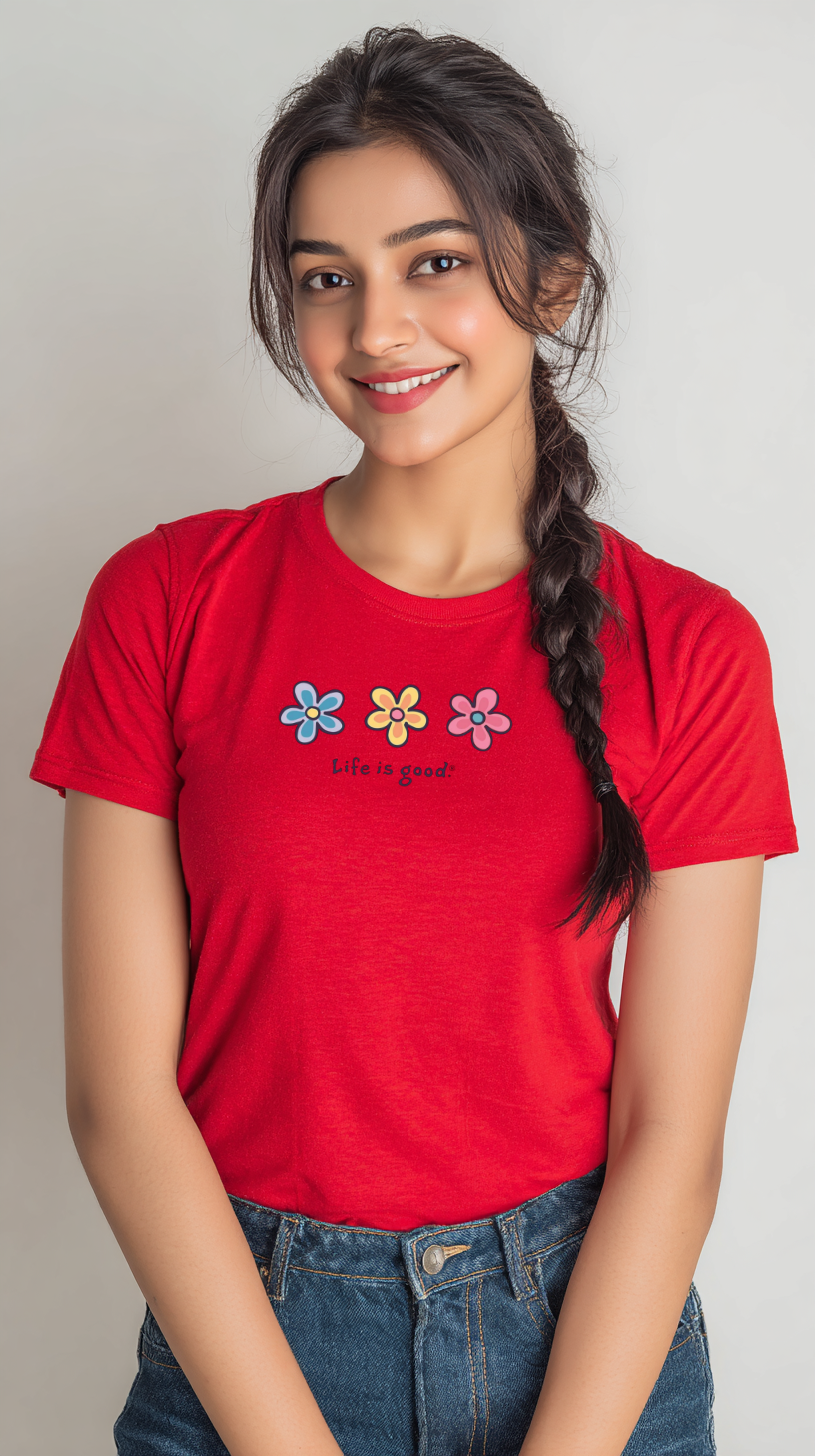 Women’s “Life Is Good” Floral Graphic Cotton Tshirt
