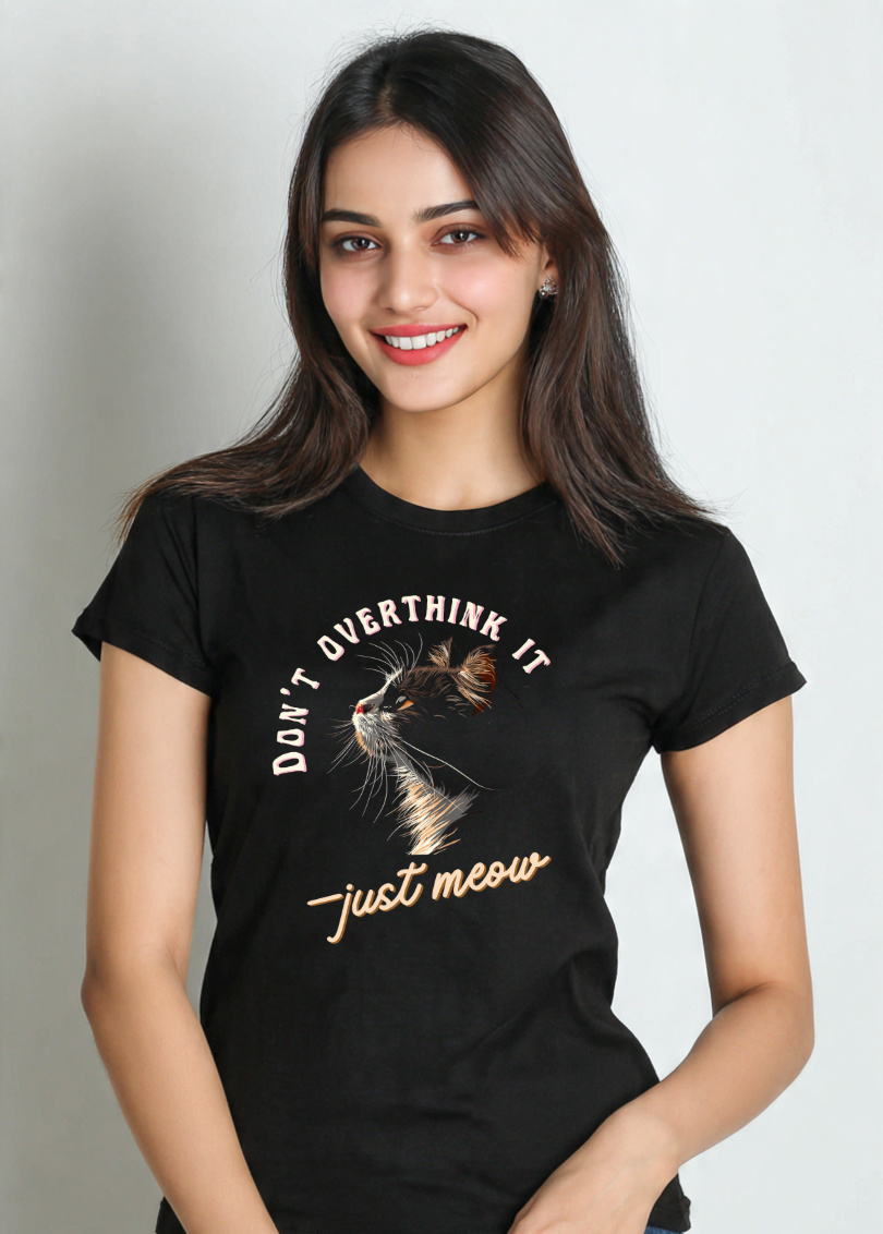 Don’t Overthink It—Just Meow |Cat Graphic Cotton T-Shirt - Storeily