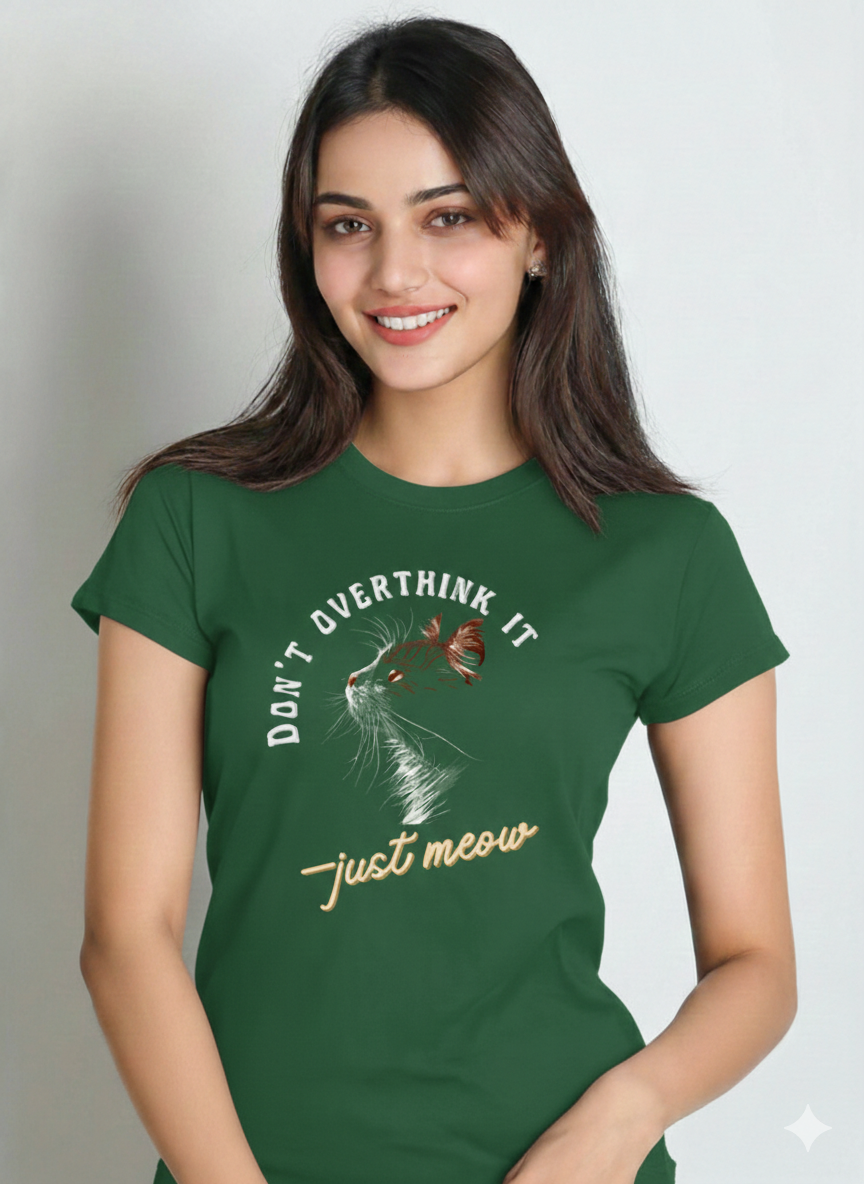 Don’t Overthink It—Just Meow |Cat Graphic Cotton T-Shirt - Storeily