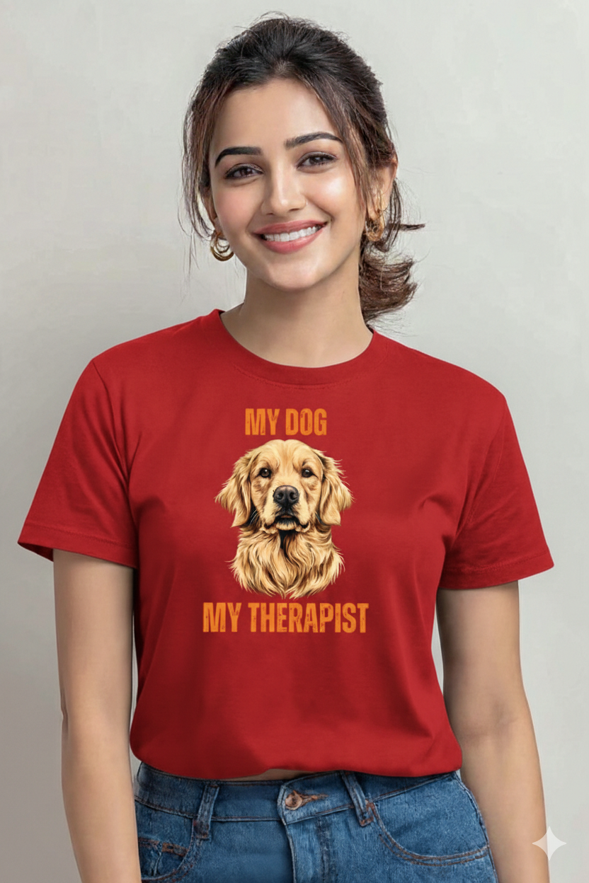 My Dog, My Therapist | Women's Graphic Cotton Tee - Storeily