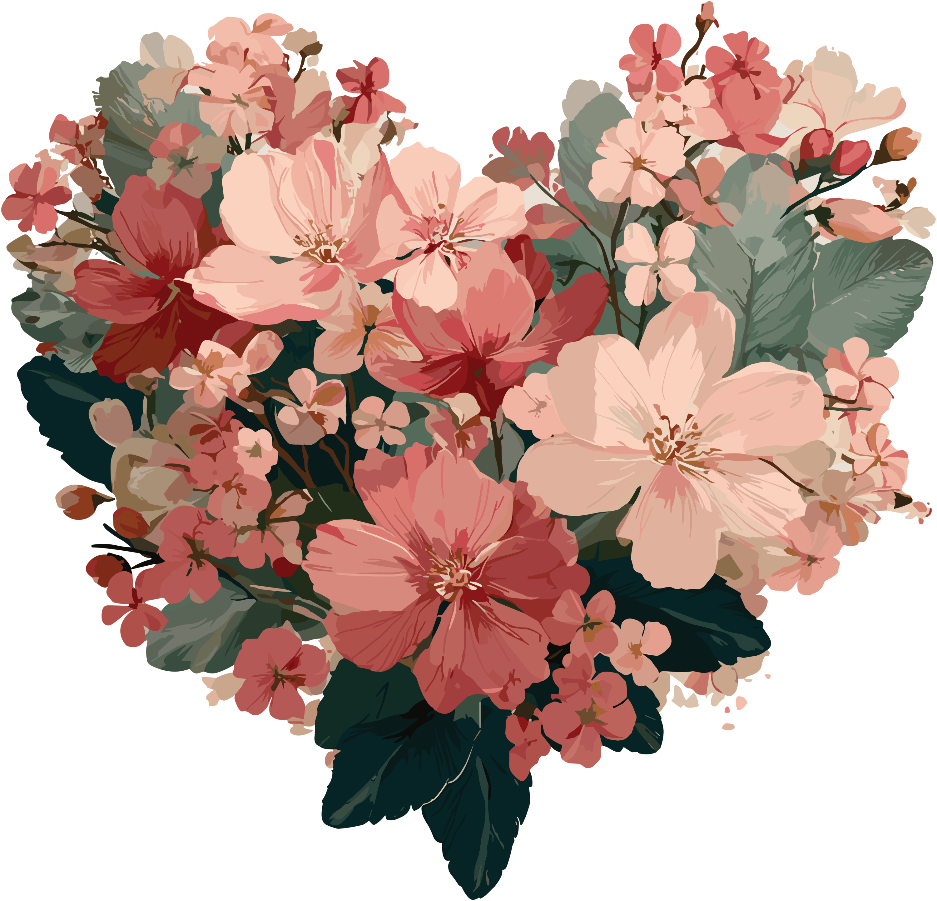 Valentine Floral Heart Graphic Cotton T-Shirt