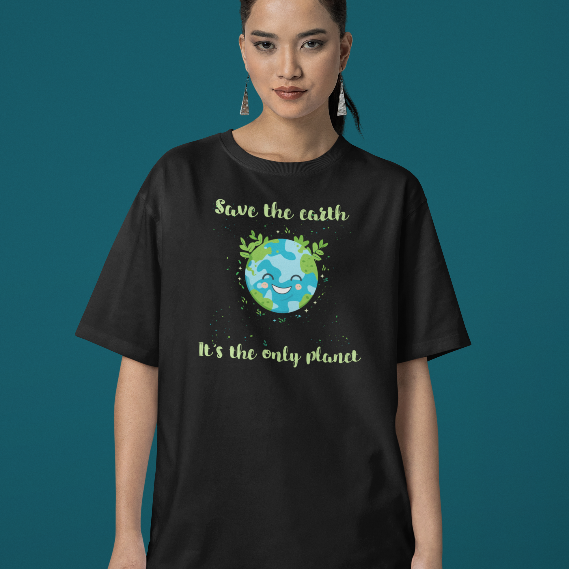 Save The Earth" Environment Day Theme  Environment Day Theme Women's Cotton Oversized T-Shirt