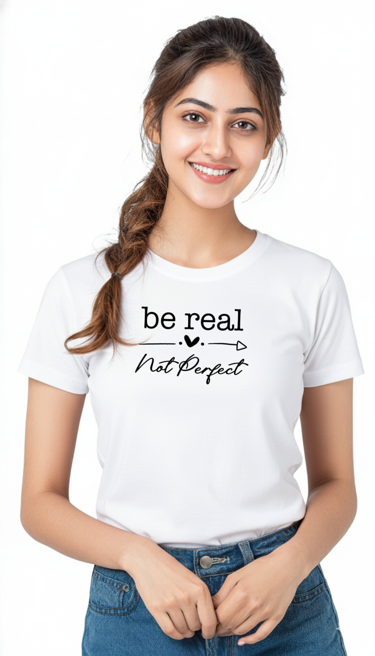 Women’s “Be Real Not Perfect” Graphic Cotton Tshirt