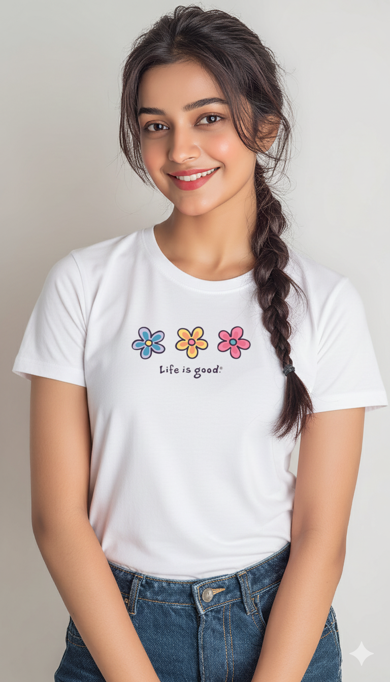 Women’s “Life Is Good” Floral Graphic Cotton Tshirt